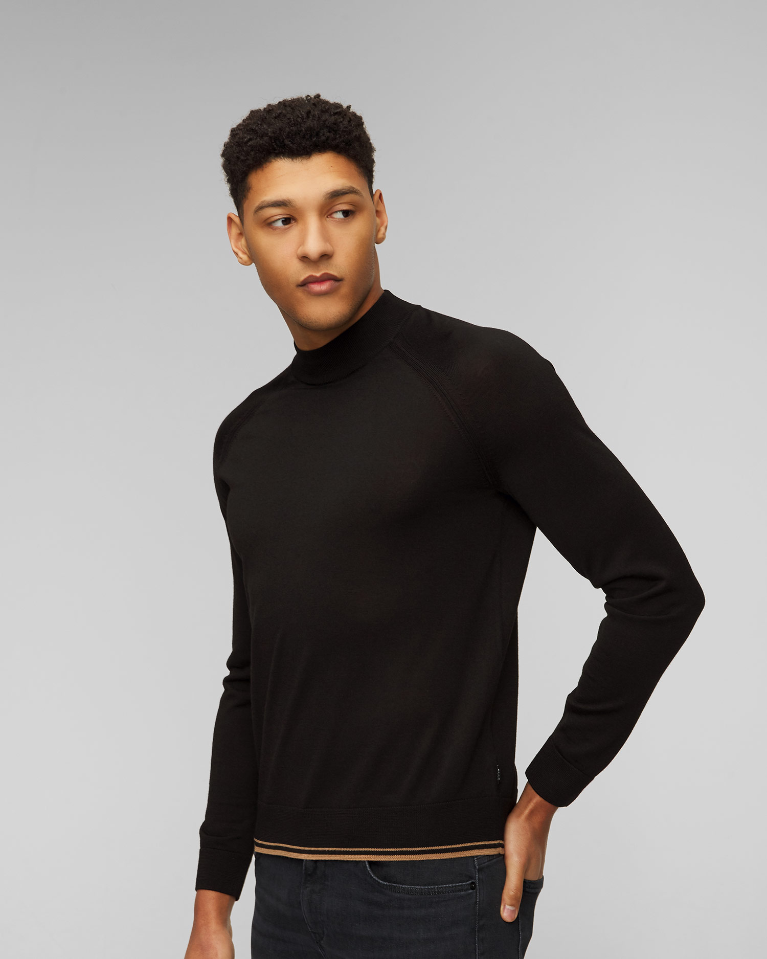 Pulover din lână pentru bărbați Hugo Boss Perfino - negru