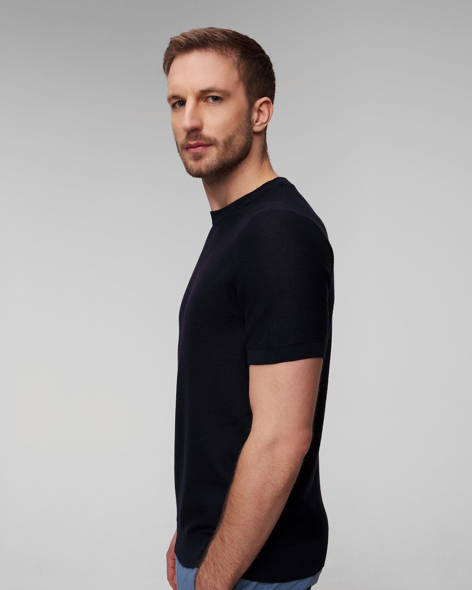 Tmavě modrý pánský svetr s krátkými rukávy Hugo Boss Tantino