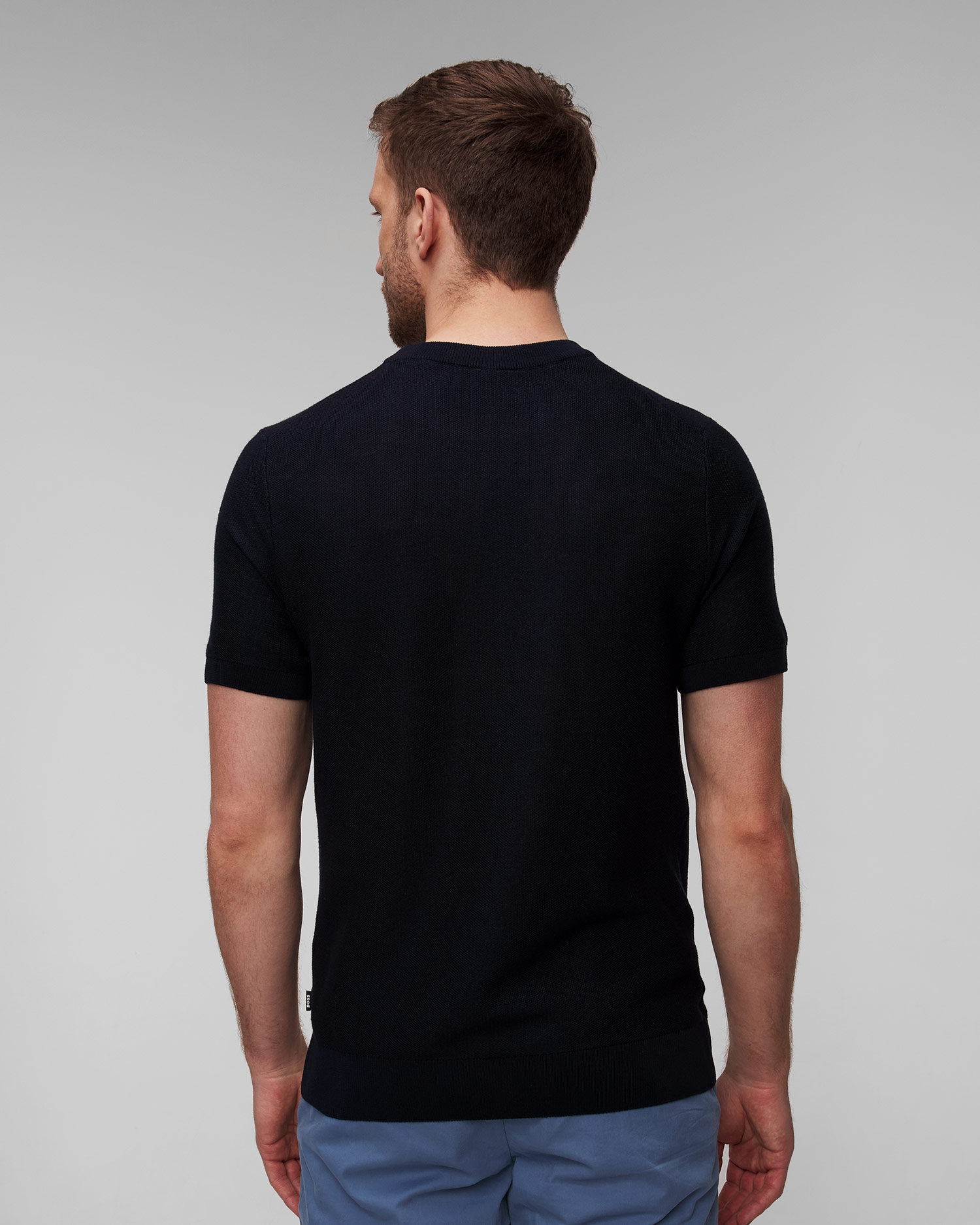 Tmavě modrý pánský svetr s krátkými rukávy Hugo Boss Tantino