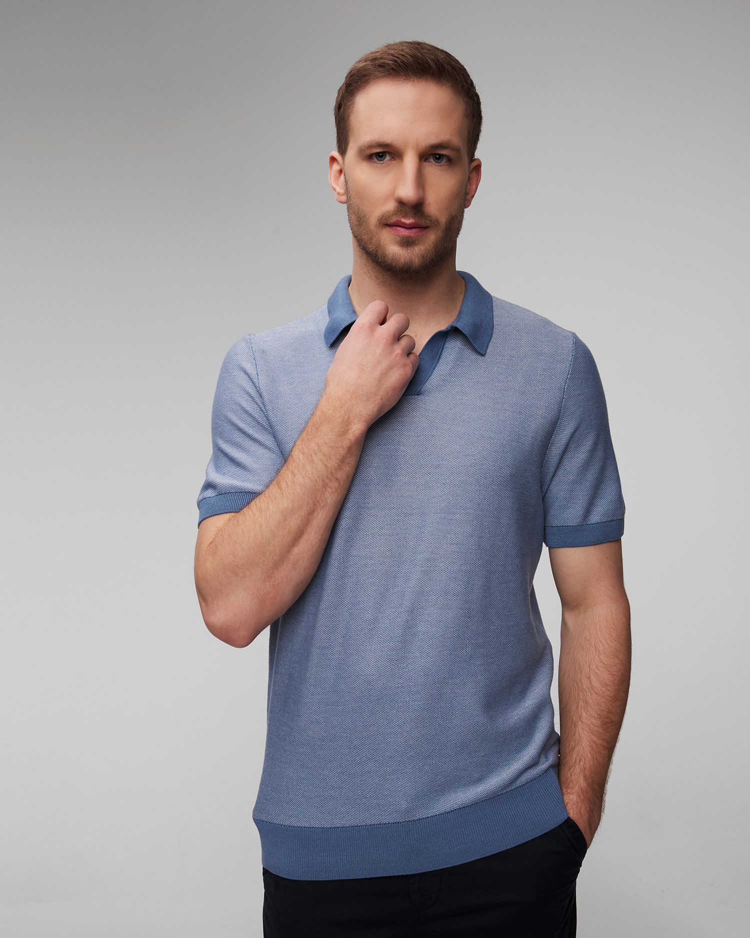 Polo blu in maglia da uomo Hugo Boss Tempio