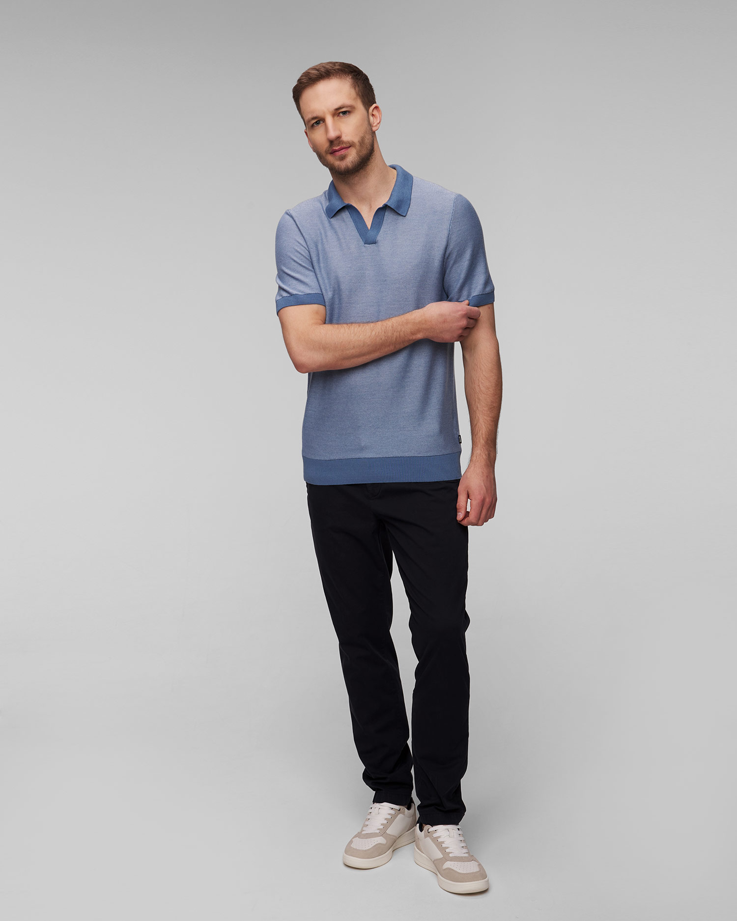 Polo blu in maglia da uomo Hugo Boss Tempio