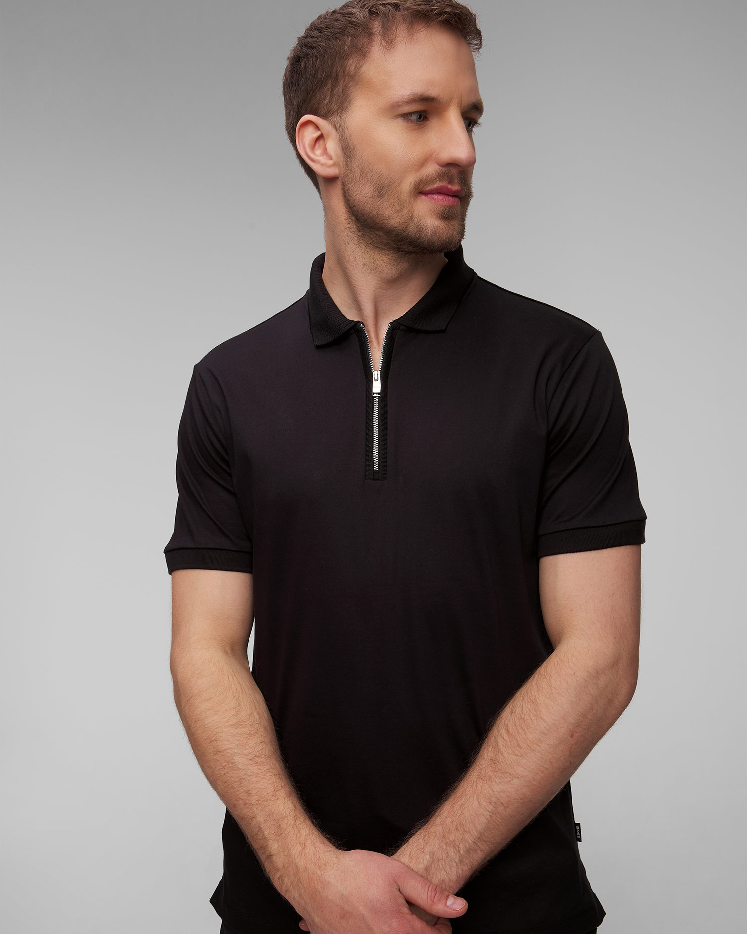 Polo nera da uomo Hugo Boss Polston