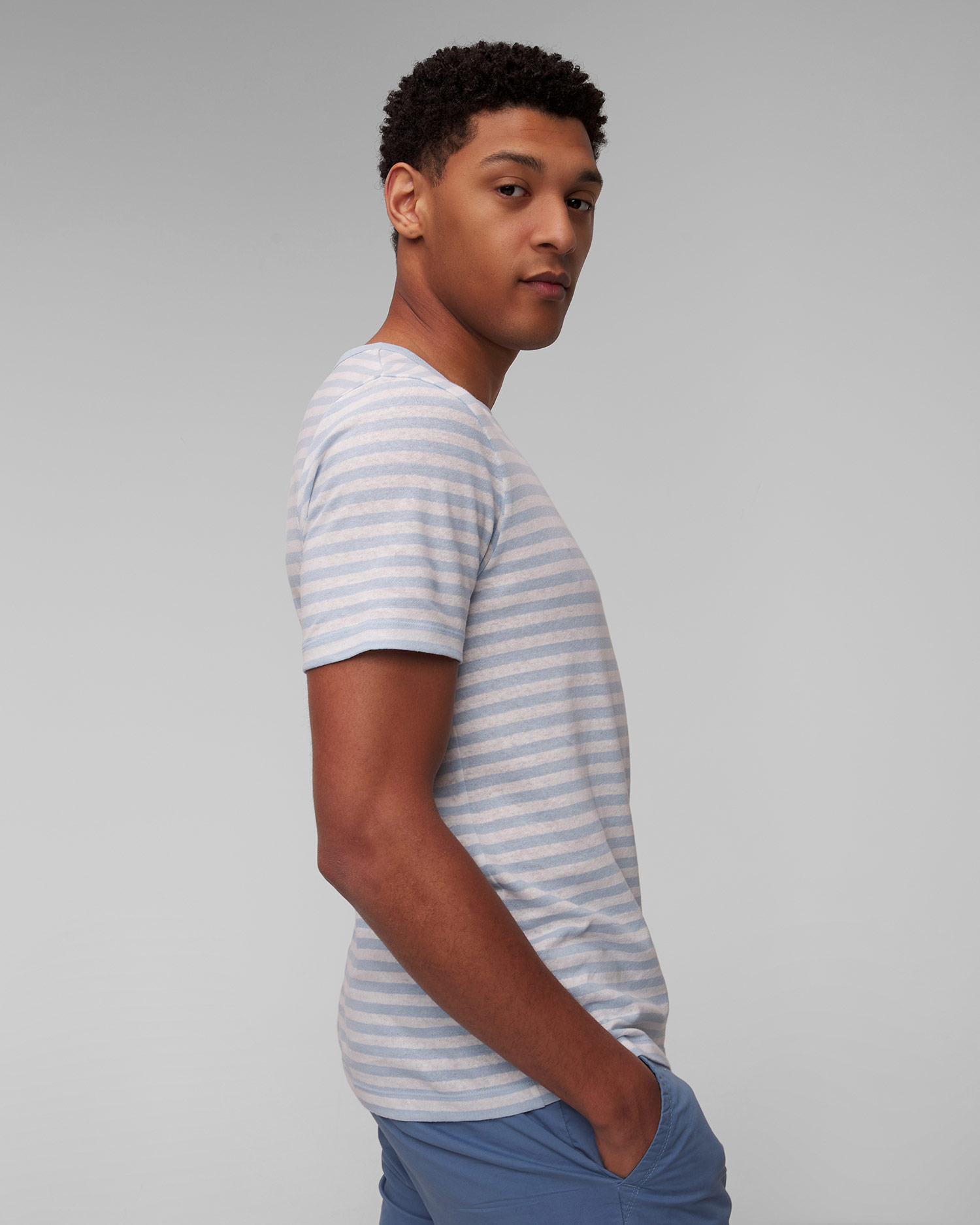 Pánské lněné proužkované tričko Hugo Boss Tiburt