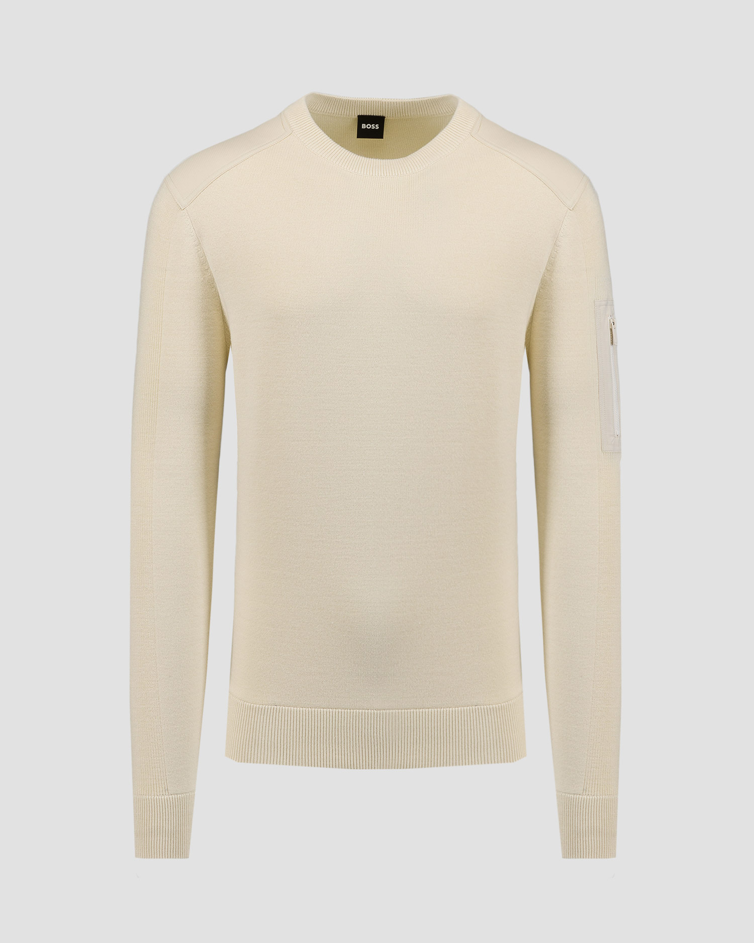 Maglione crema in lana da uomo Hugo Boss P-Diego, Colore/Disegno: Biały