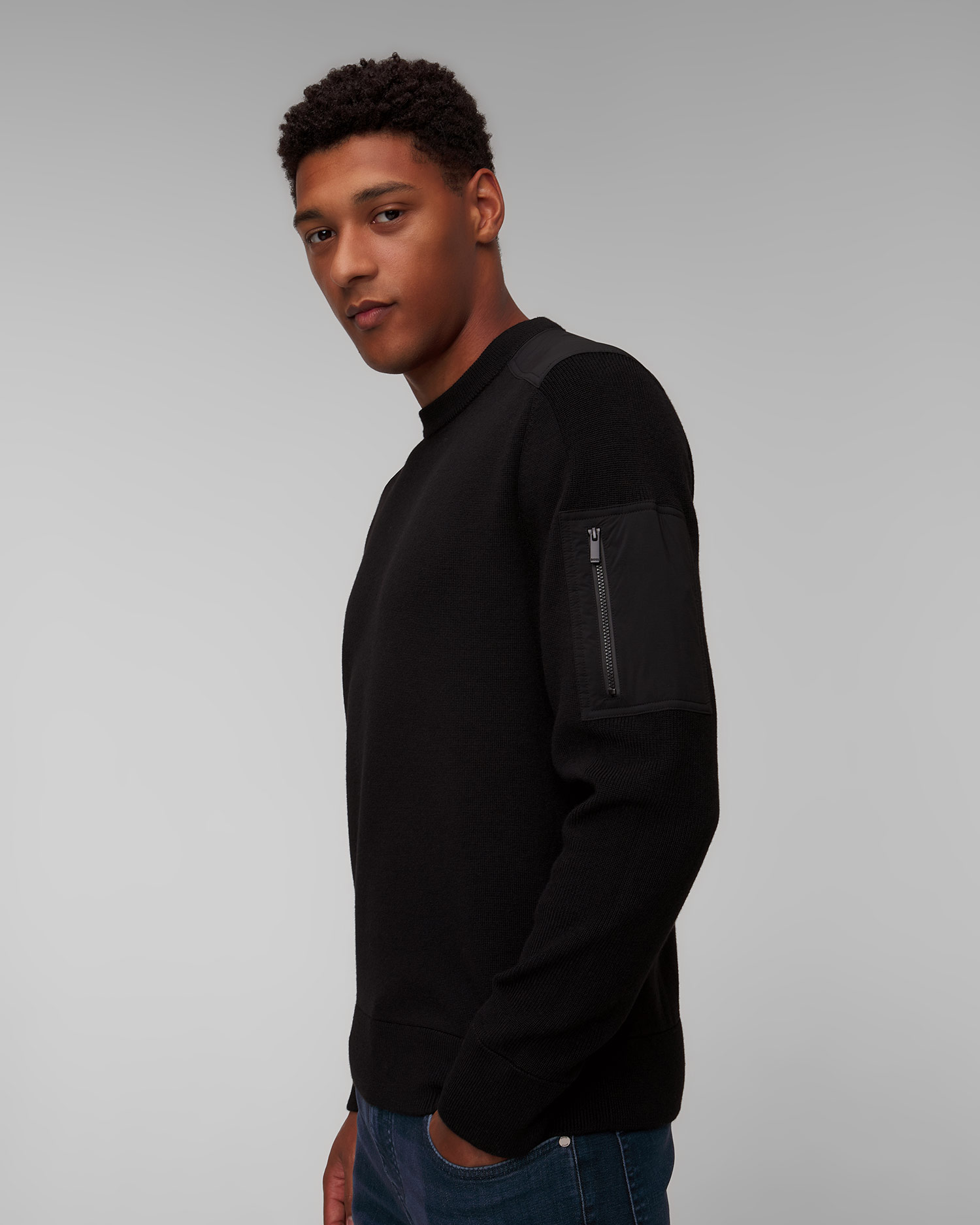 Maglione nero in lana da uomo Hugo Boss P-Diego
