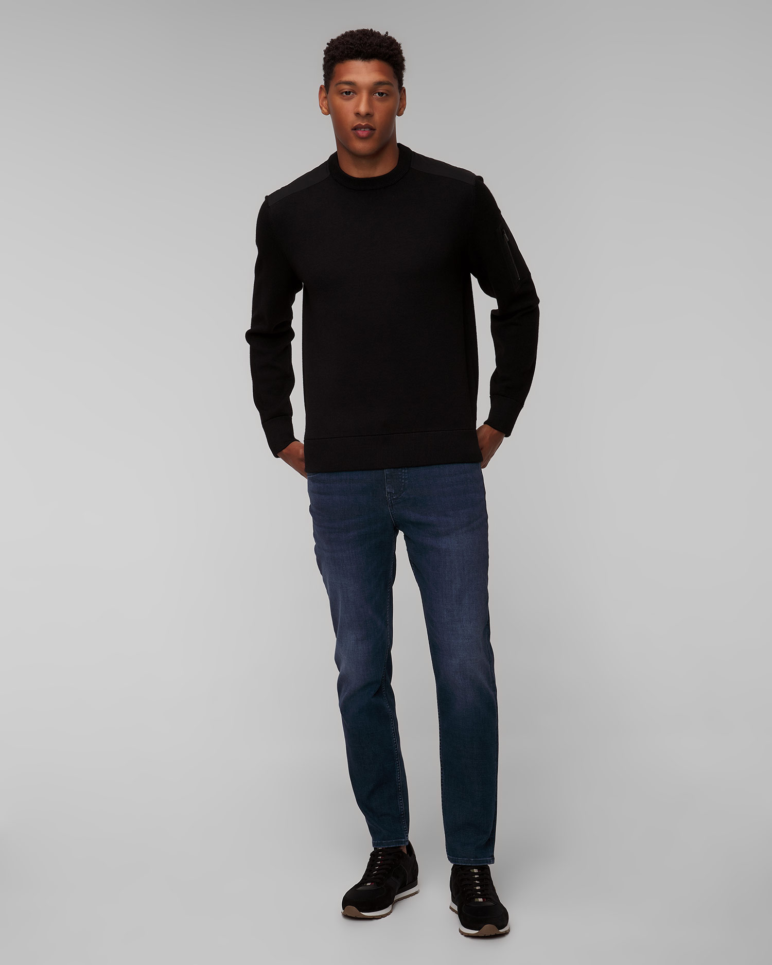 Maglione nero in lana da uomo Hugo Boss P-Diego