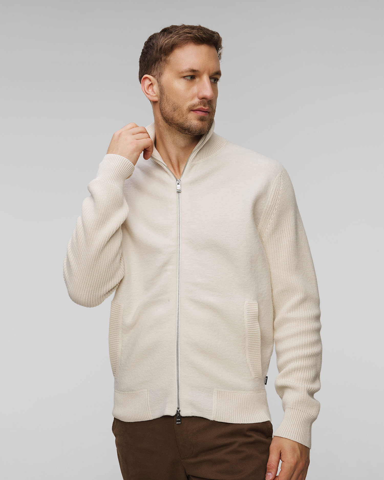 Pánsky béžový vlnený sveter Hugo Boss H-Emeraviglio