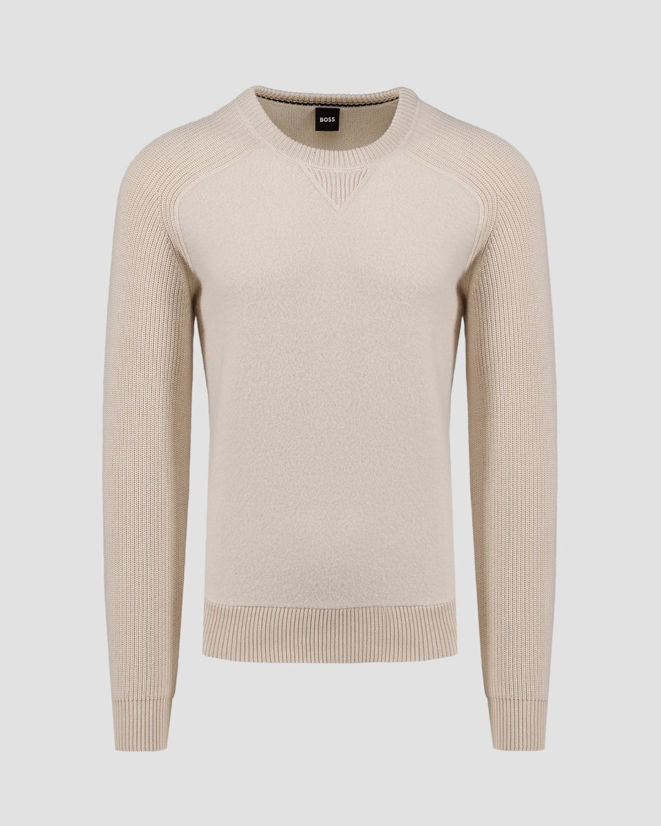 Pull en laine beige pour hommes Hugo Boss H-Ematero