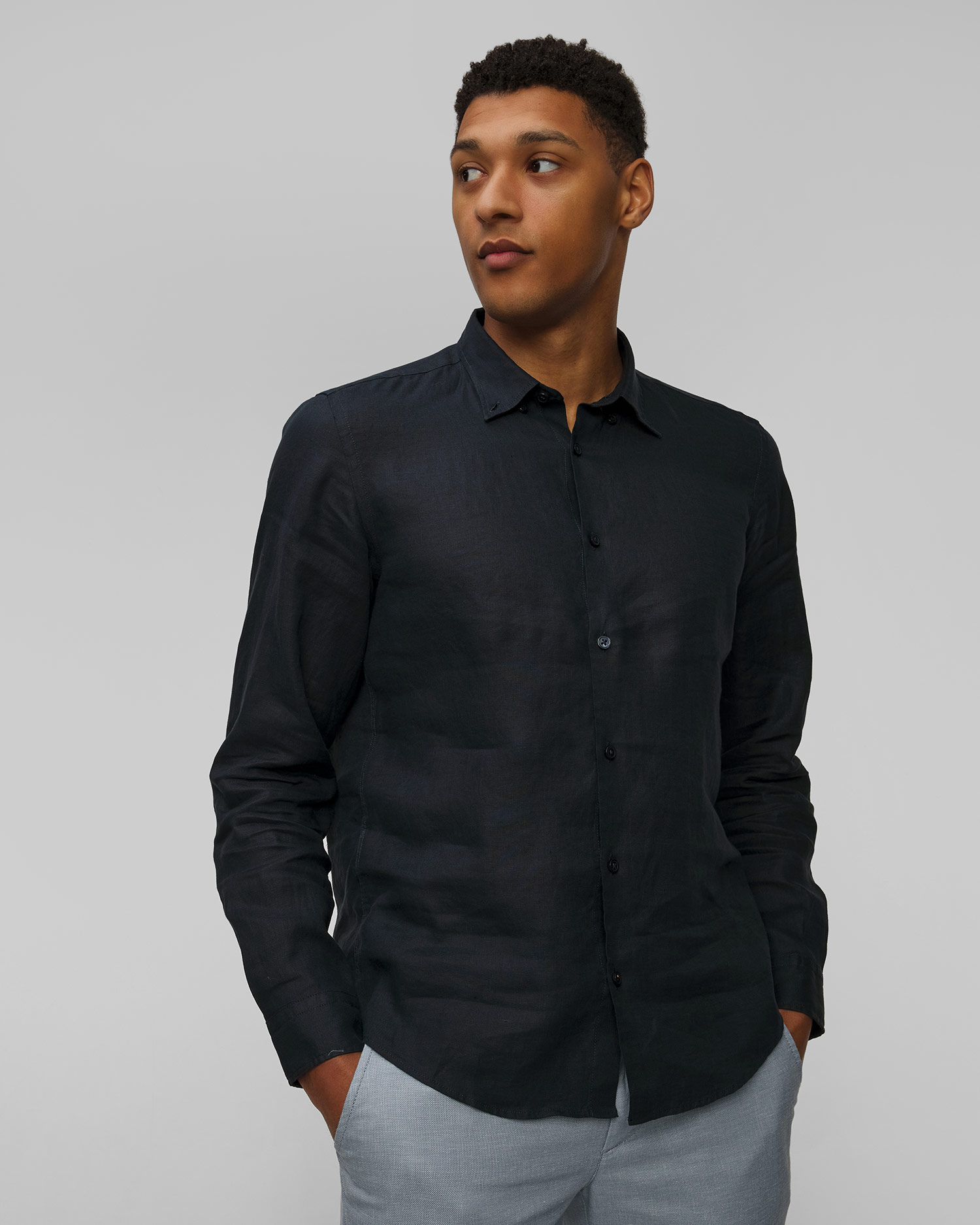 Granatowa koszula lniana męska Hugo Boss C-LIAM-S-BD-C