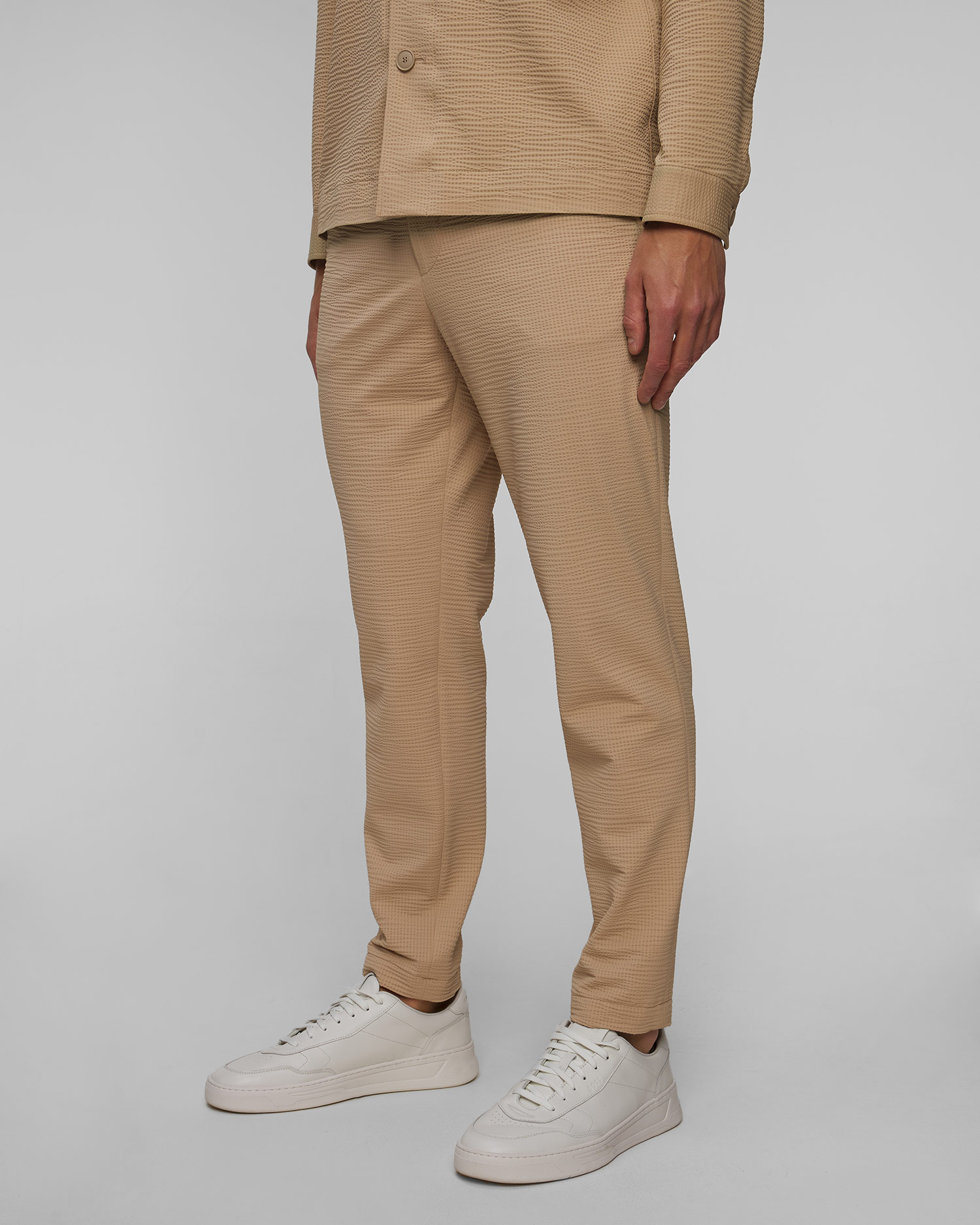 Pantaloni din crep bej pentru bărbați Hugo Boss P Perin 