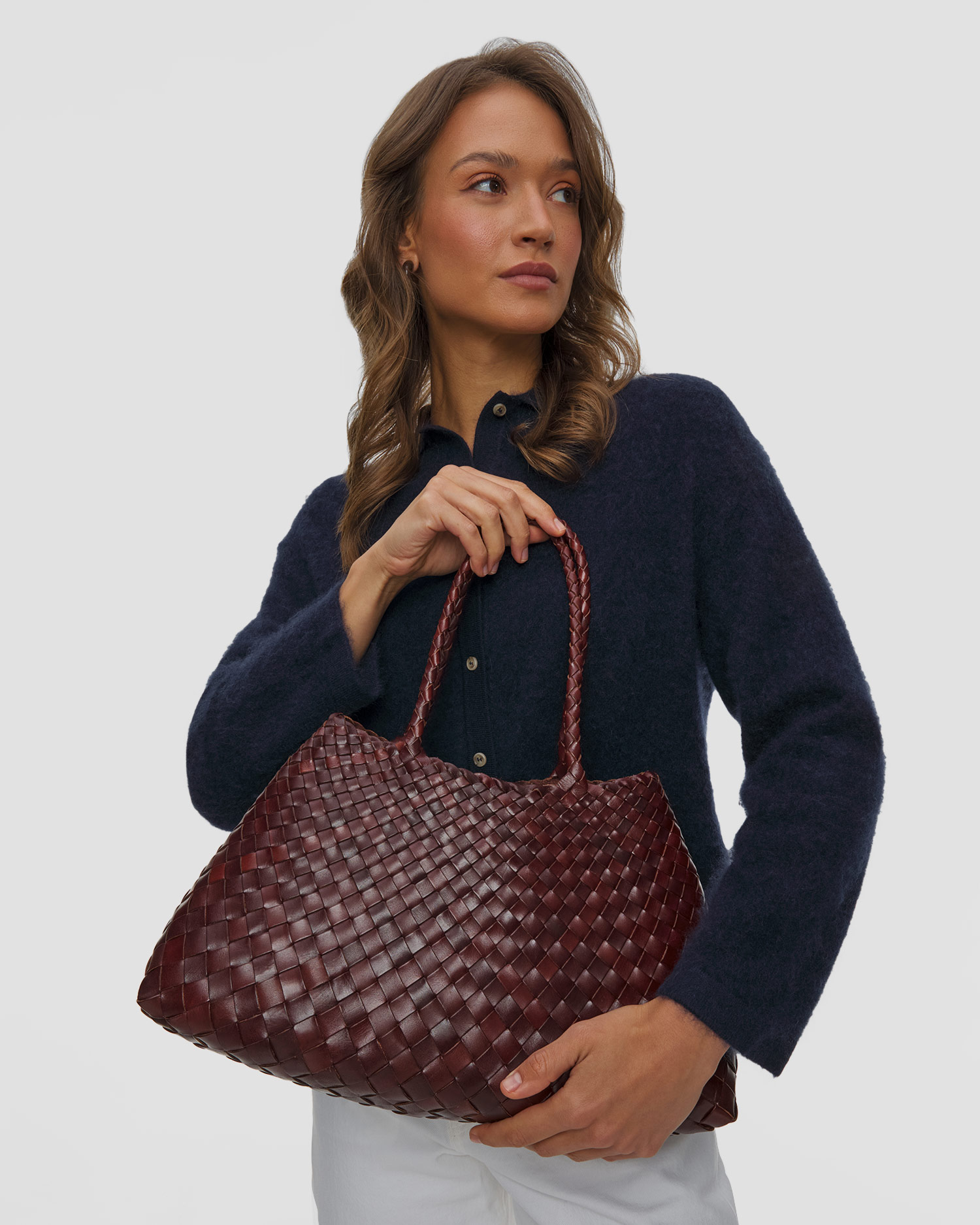 Sac en cuir tressé marron Dragon Diffusion Santa Croce Big