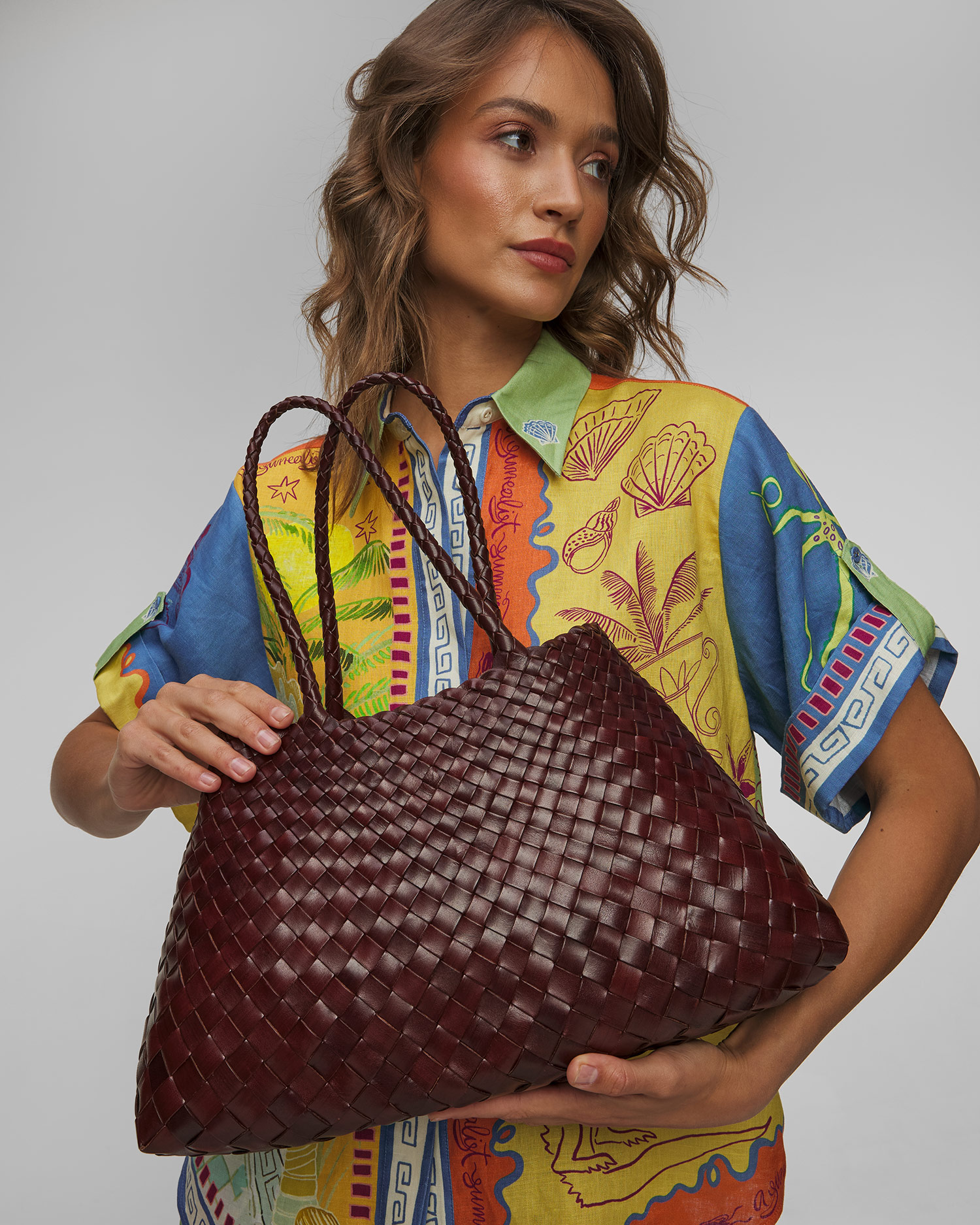 Sac en cuir tressé marron Dragon Diffusion Santa Croce Big