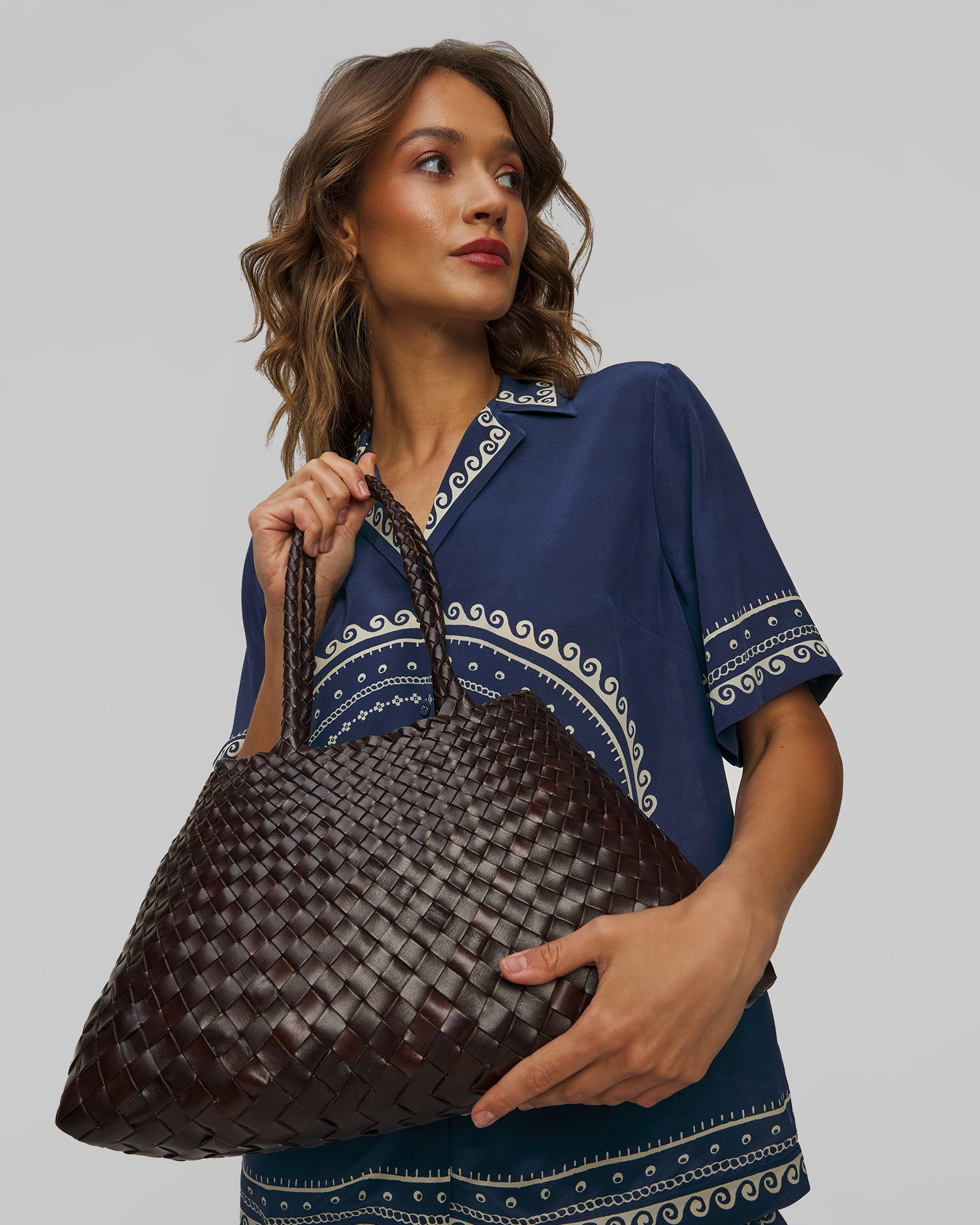 Sac en cuir tressé marron Dragon Diffusion Santa Croce Big