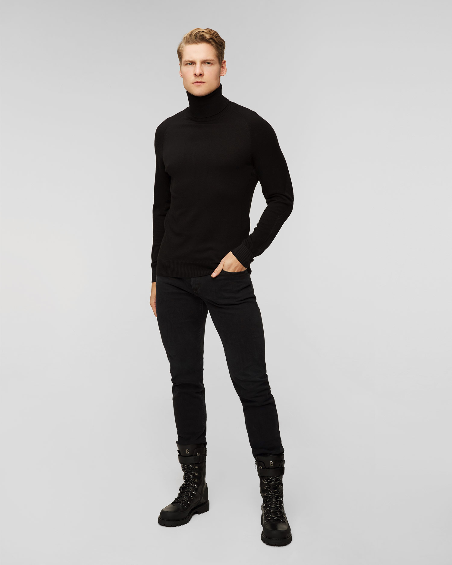 Maglione a collo alto nero in lana da uomo Sease