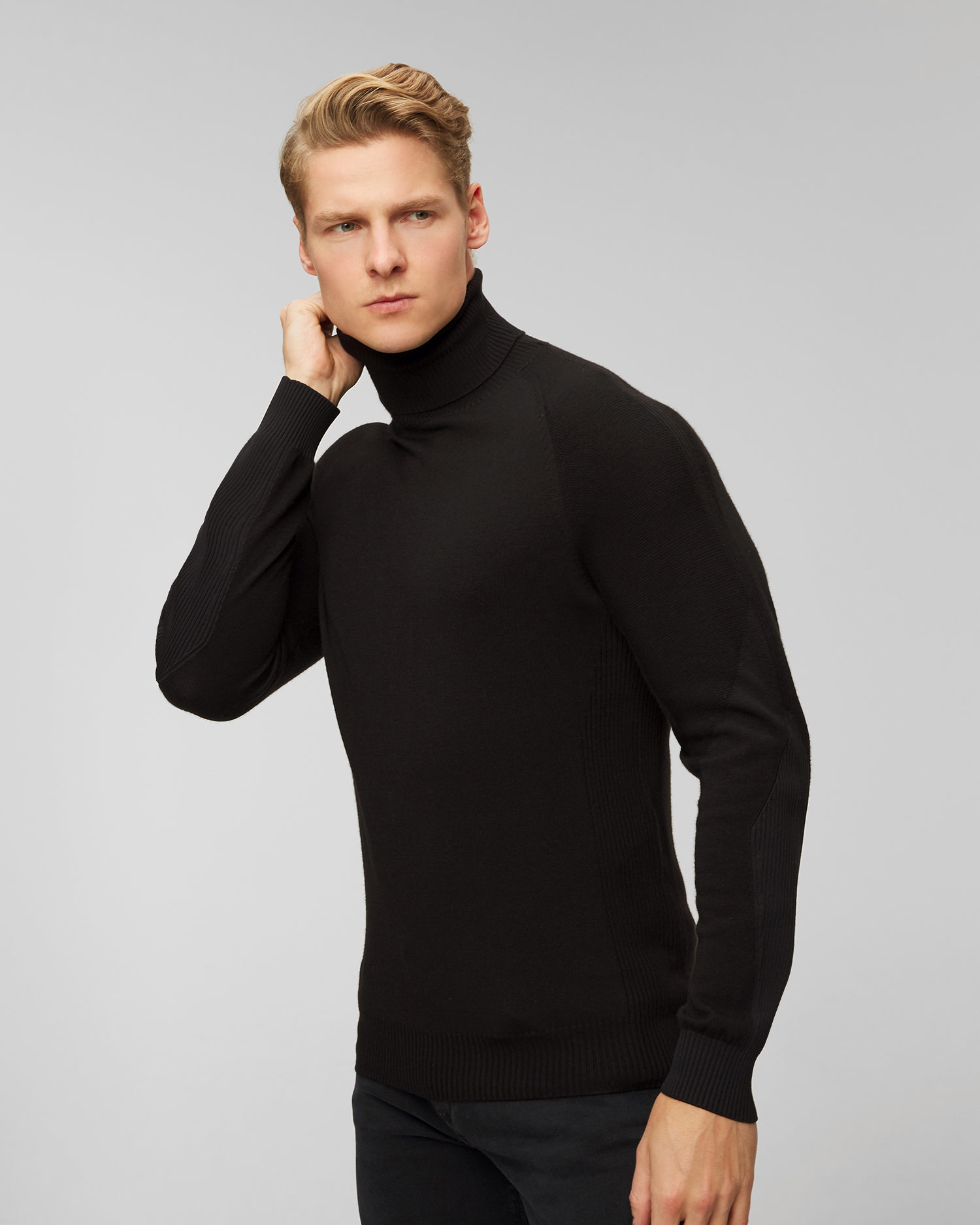 Maglione a collo alto nero in lana da uomo Sease