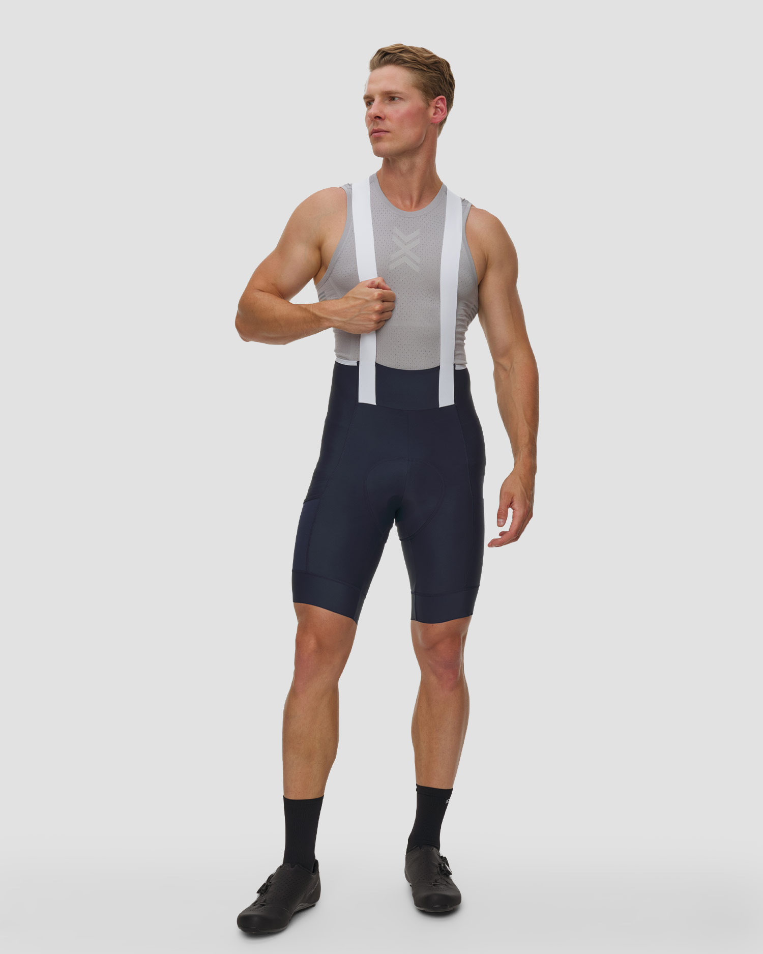 Pantaloncini da ciclismo da uomo Rapha Brevet Element Cargo Bib Shorts blu e bianchi