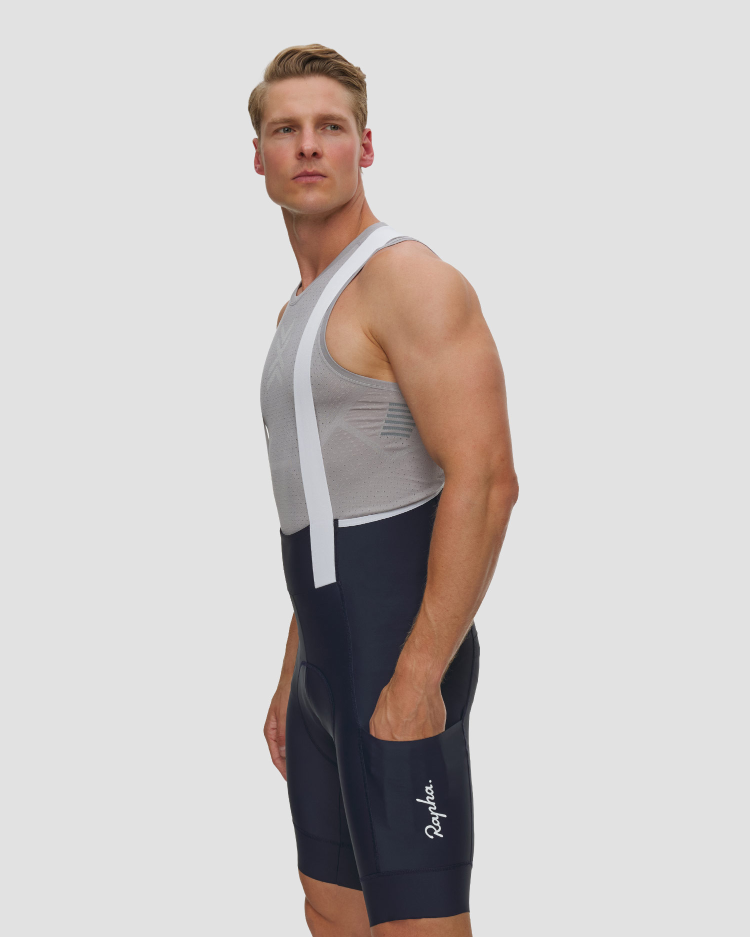 Pantaloncini da ciclismo da uomo Rapha Brevet Element Cargo Bib Shorts blu e bianchi