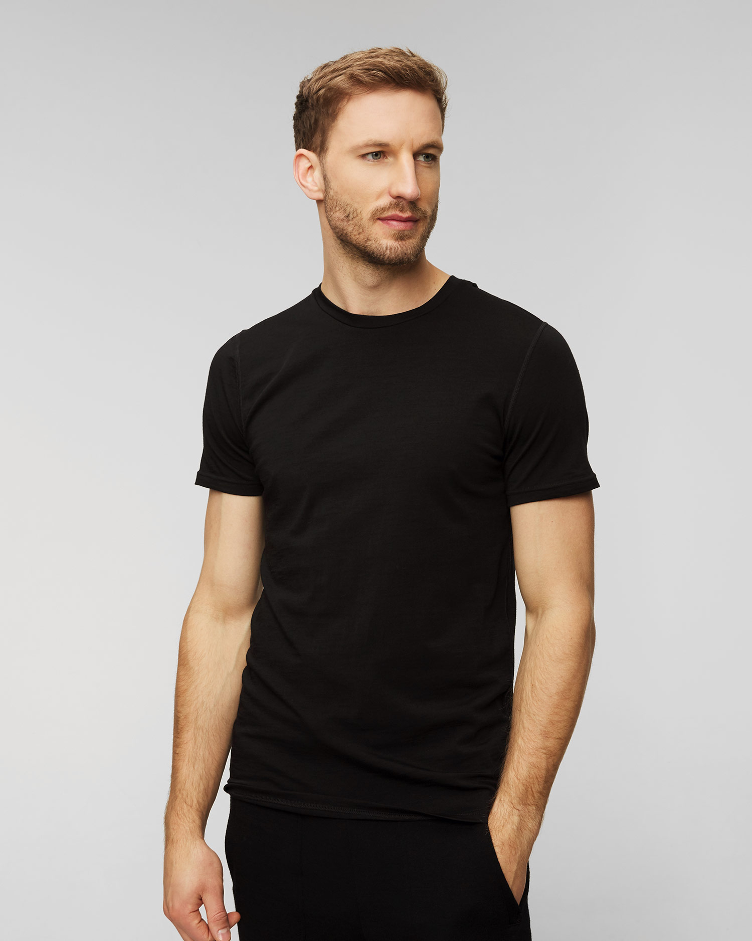 Czarny T-shirt wełniany męski We Norwegians Sno