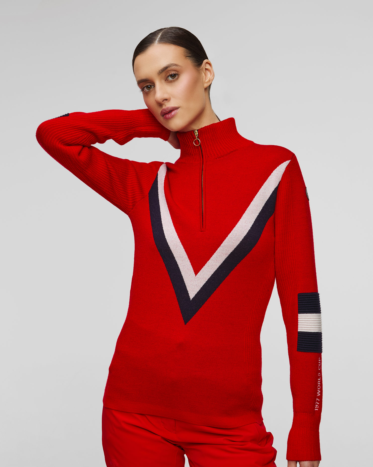 Col roulé zippé rouge pour femmes We Norwegians Hafjell