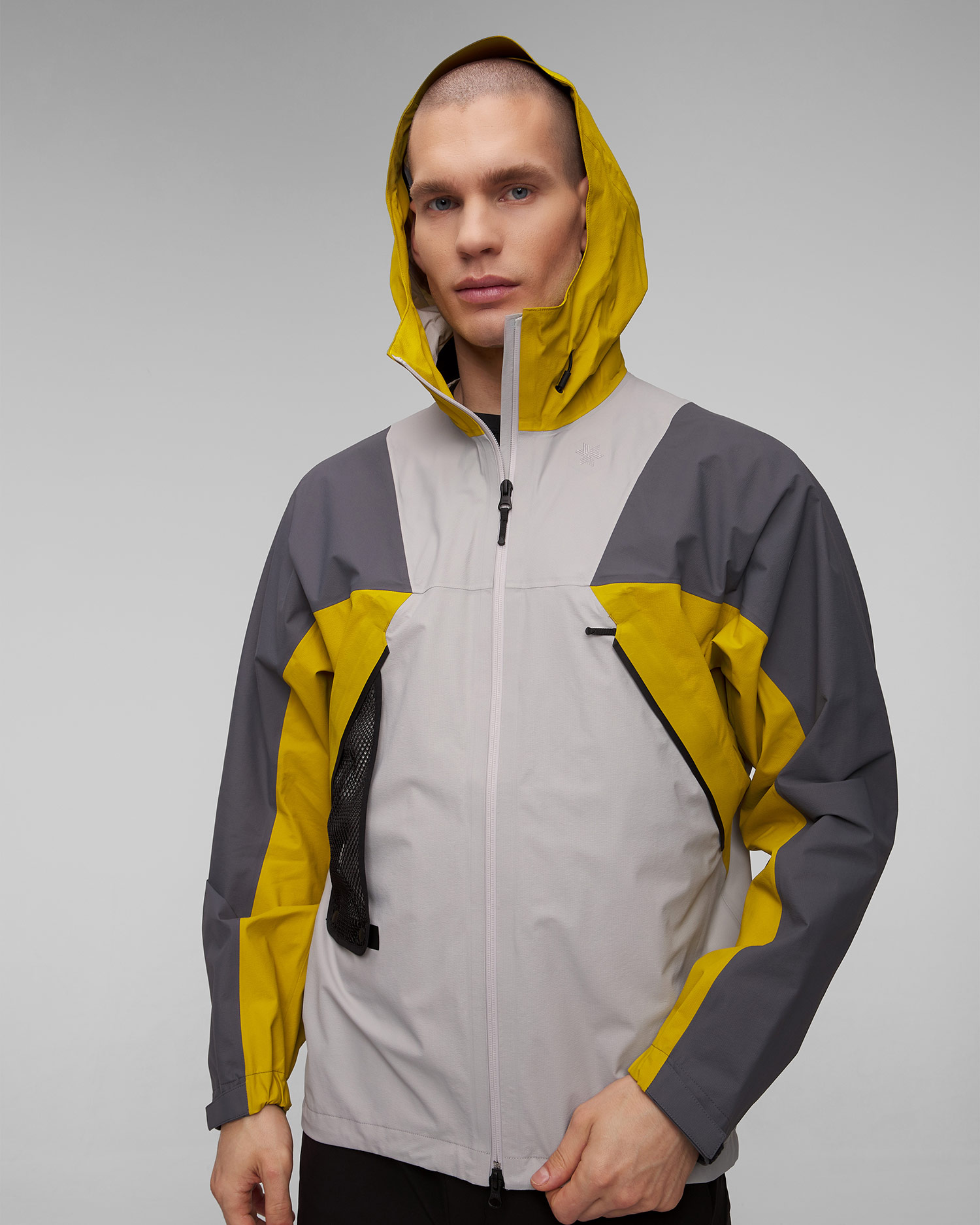 Veste d'alpinisme grise et jaune pour hommes Goldwin PERTEX SHIELD AIR Mountaineering Jacket