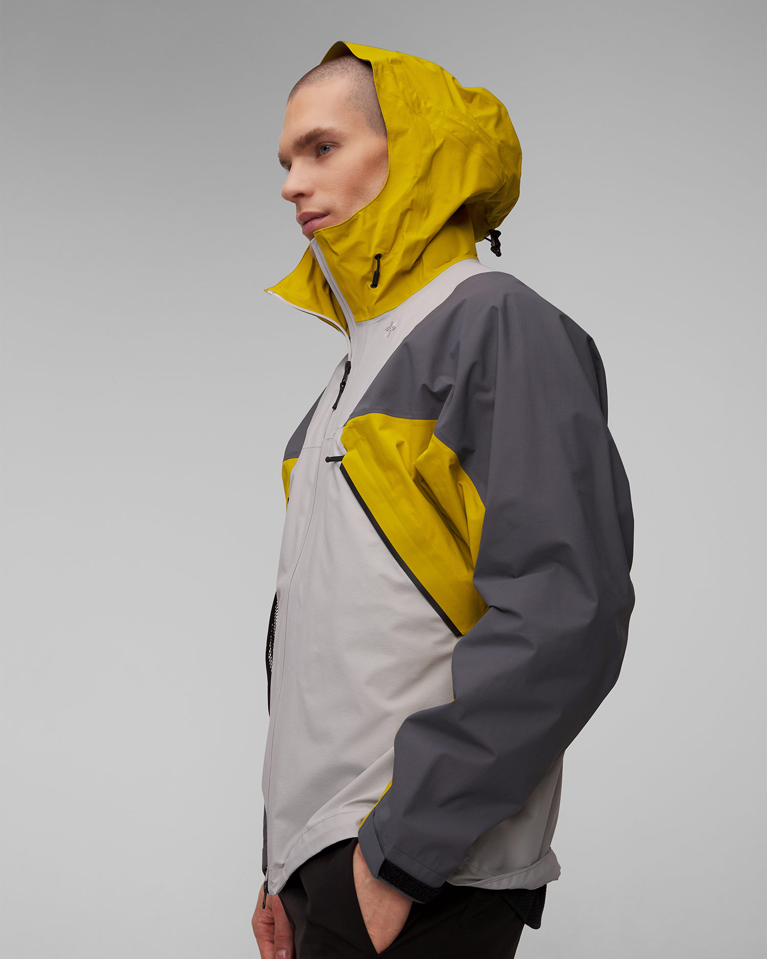 Veste d'alpinisme grise et jaune pour hommes Goldwin PERTEX SHIELD AIR Mountaineering Jacket