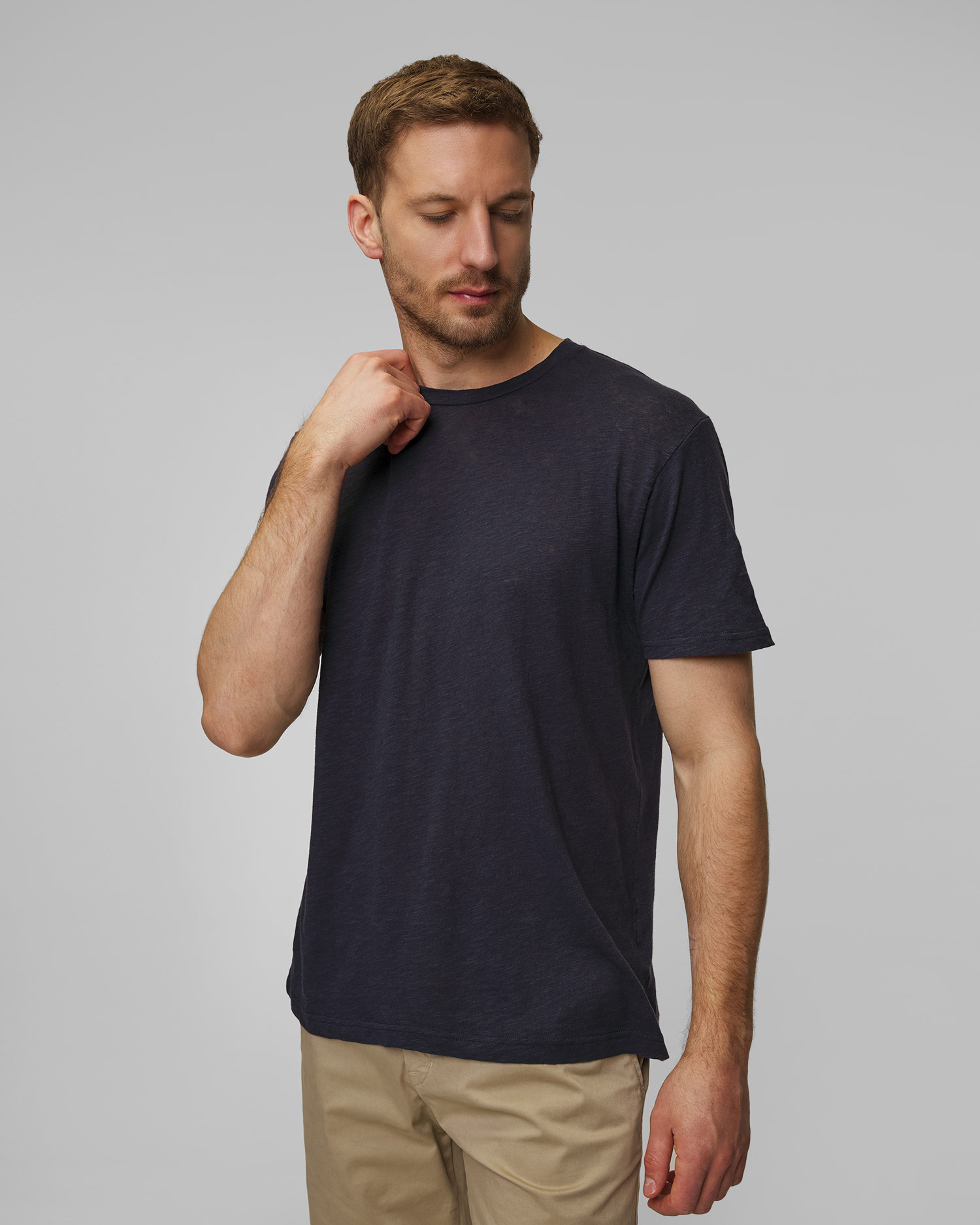 Men's navy blue linen T-shirt Sunspel