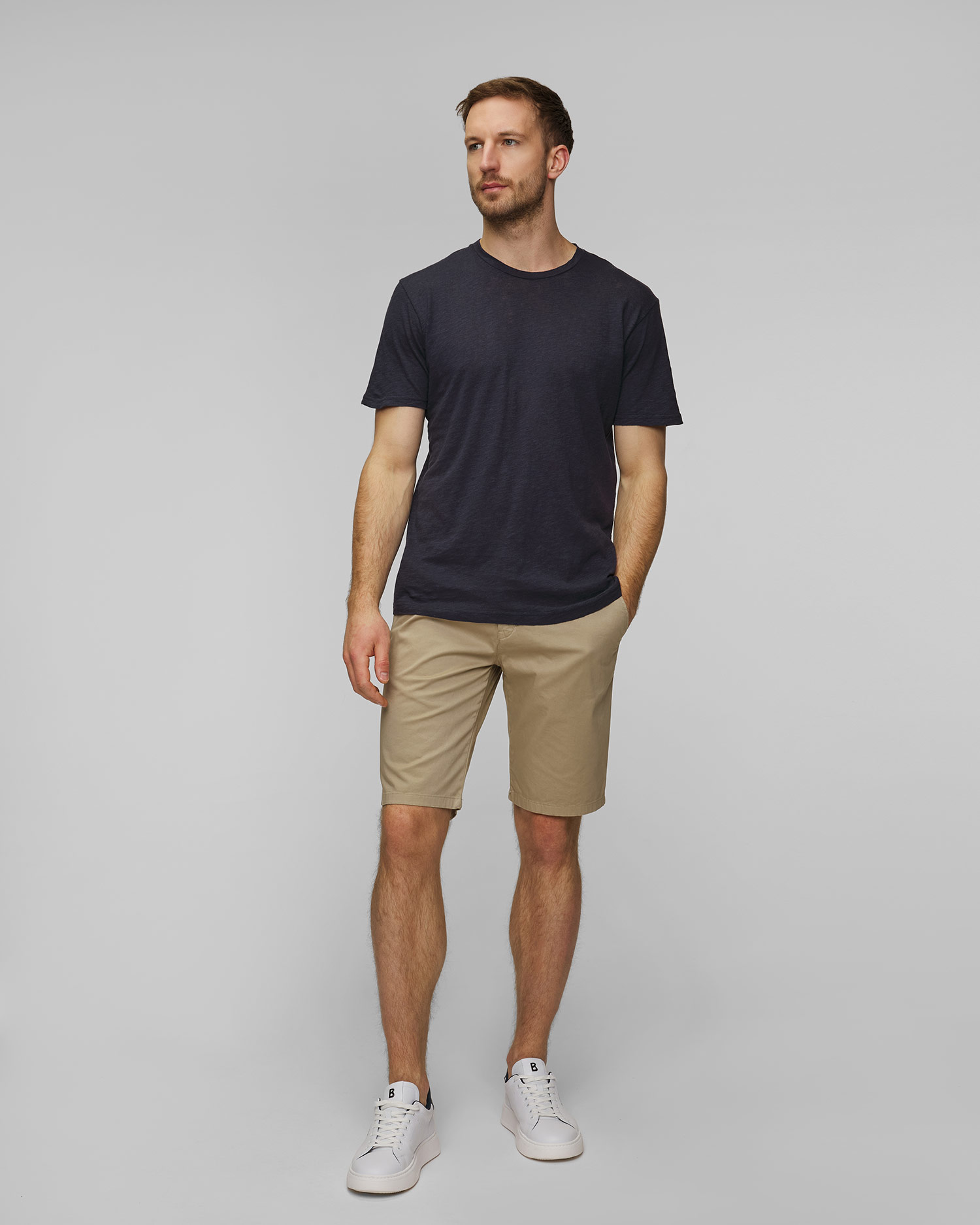 Men's navy blue linen T-shirt Sunspel