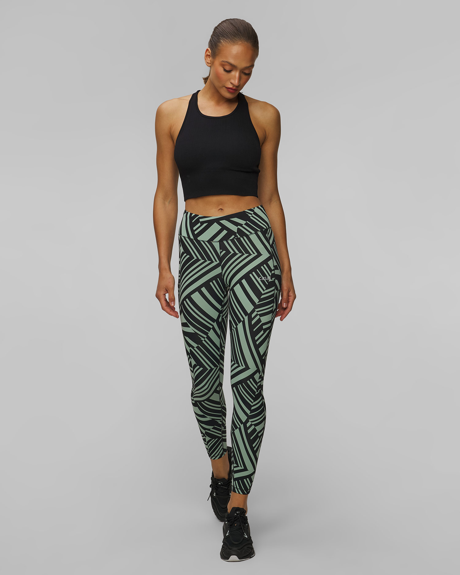 Leggings verts et noirs pour femmes Casall Essential Printed Tights