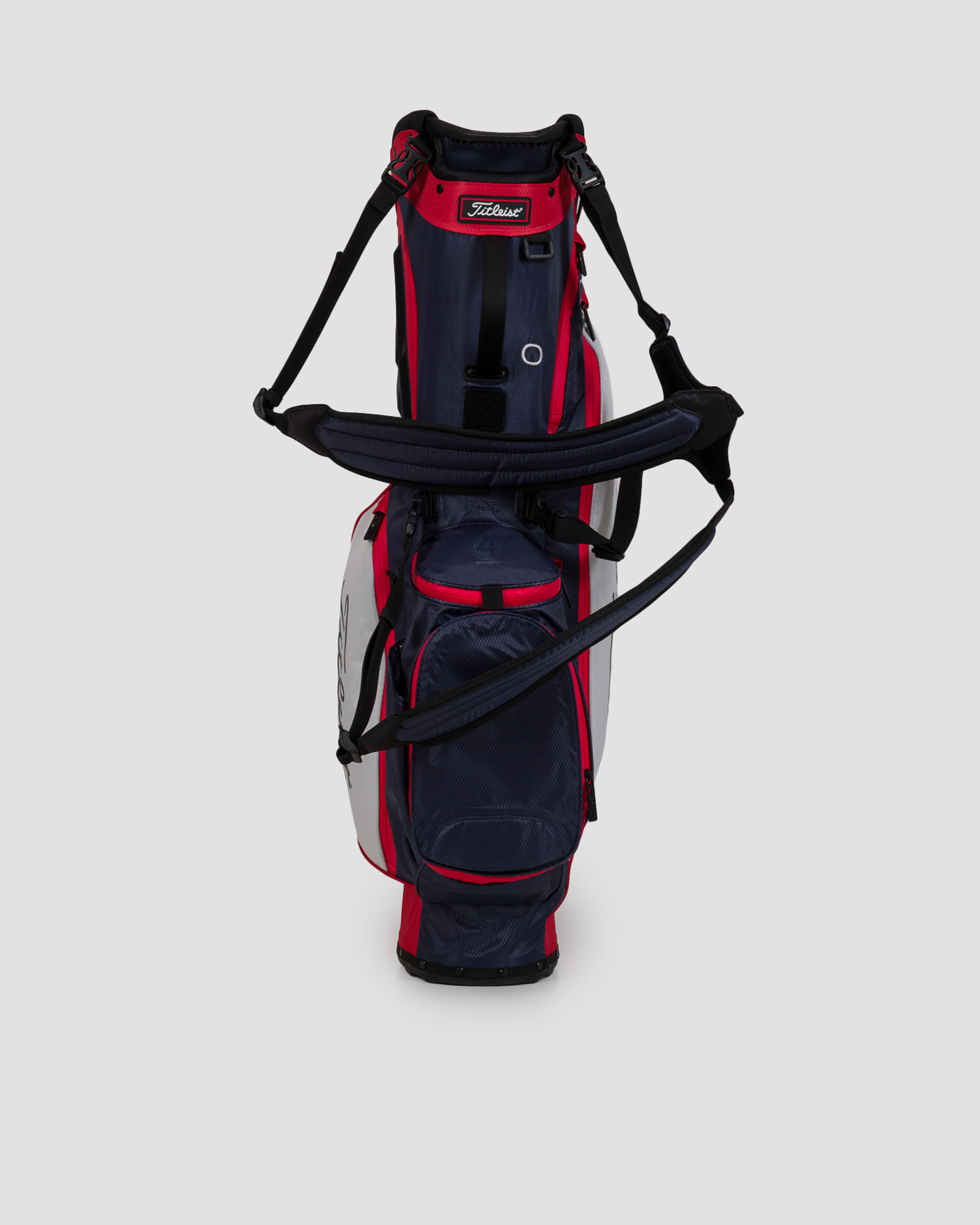 Brašna na golfovou výbavu Titleist Players 4 Stand Stadry v Červenobílém a Tmavě Modrém Barevném Provedení