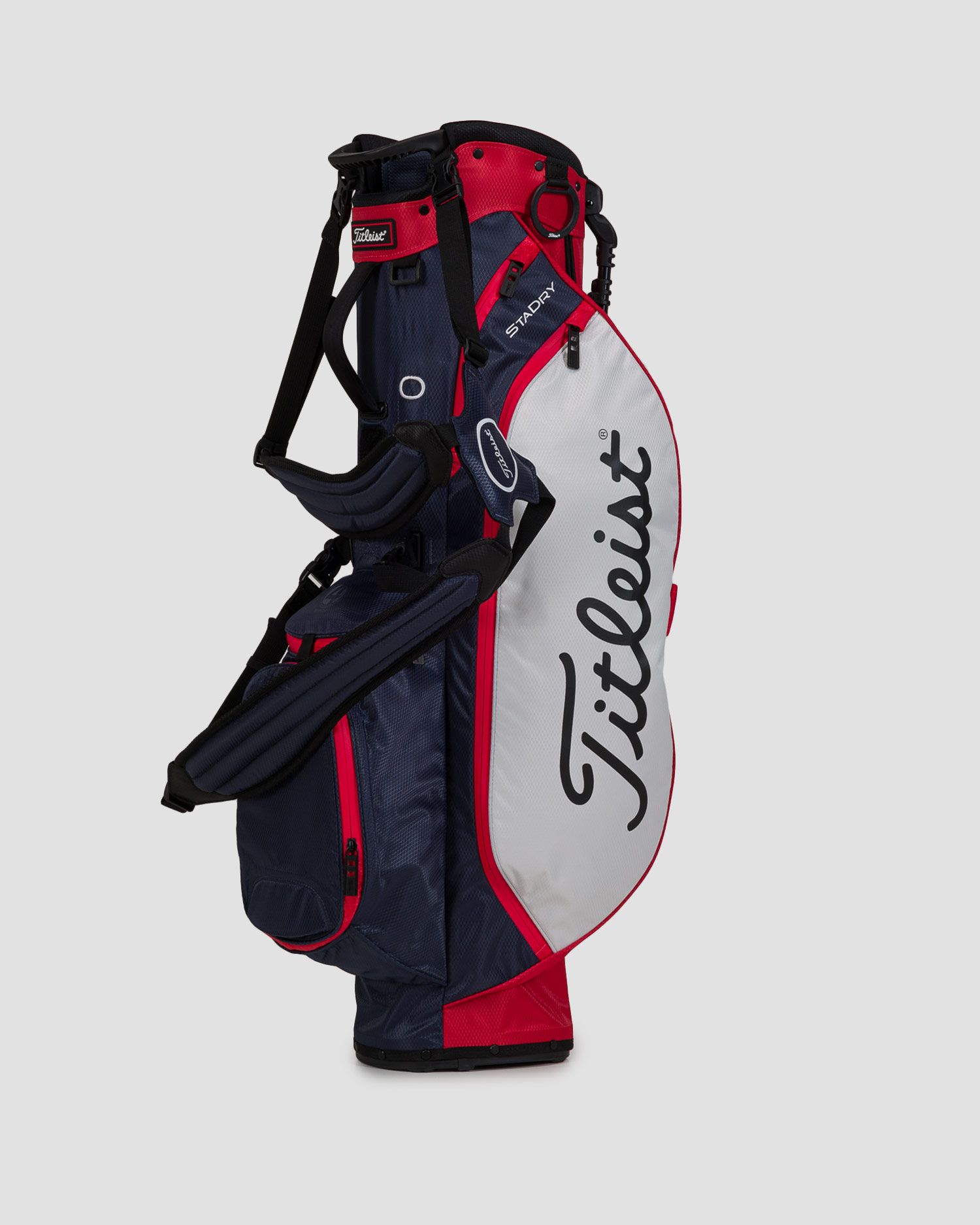 Granatowo-biało-czerwona torba golfowa Titleist Players 4 Stand Stadry
