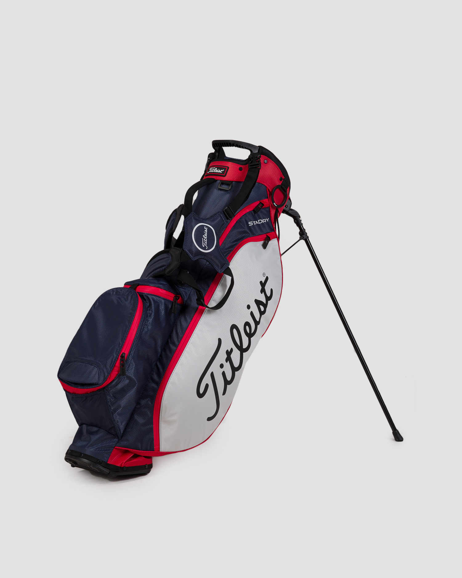 Granatowo-biało-czerwona torba golfowa Titleist Players 4 Stand Stadry