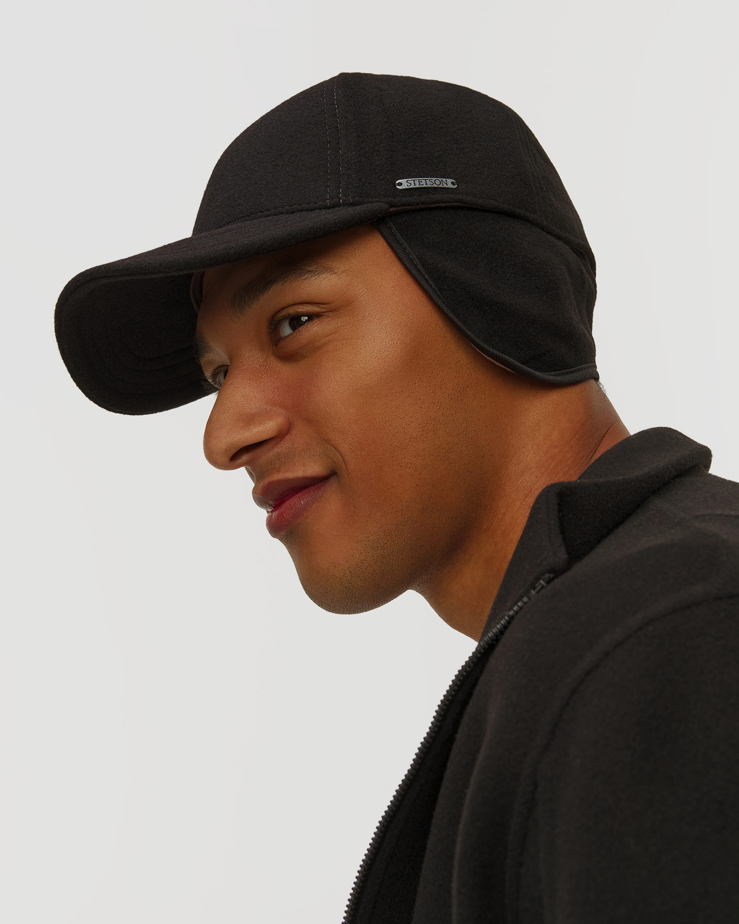 Șapcă cu cozoroc și clape laterale pentru bărbați Stetson Baseball Cap Wool Cashmere EF neagră