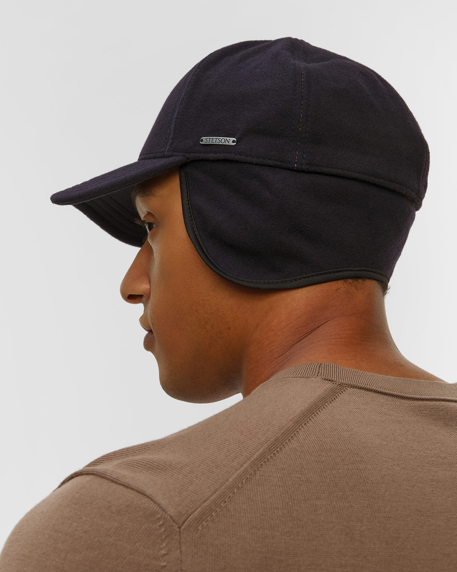 Casquette avec rabats latéraux bleu marine pour hommes Stetson Baseball Cap Wool Cashmere EF