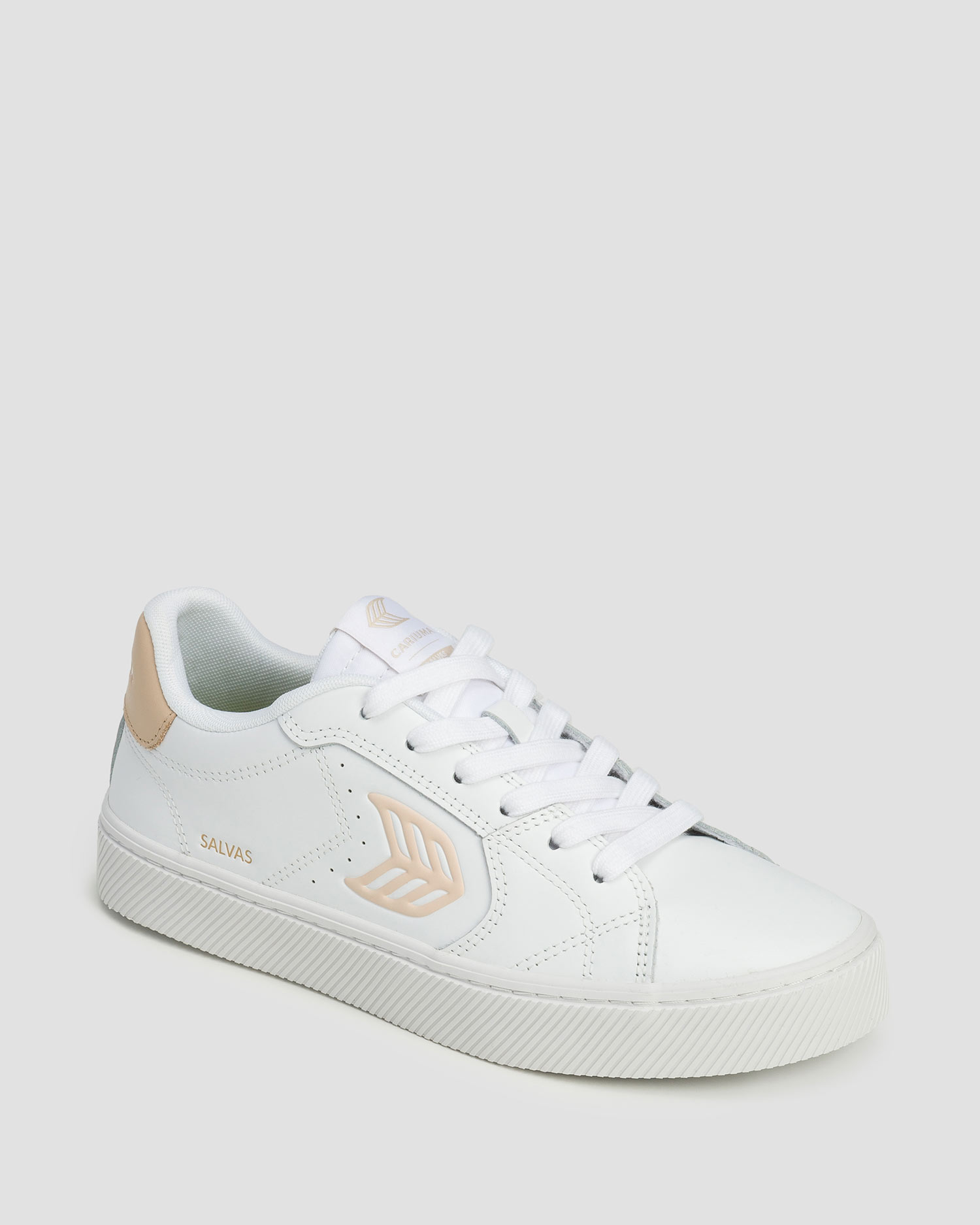 Sneakers en cuir pour femmes Cariuma Salvas White Leather Sand Logo