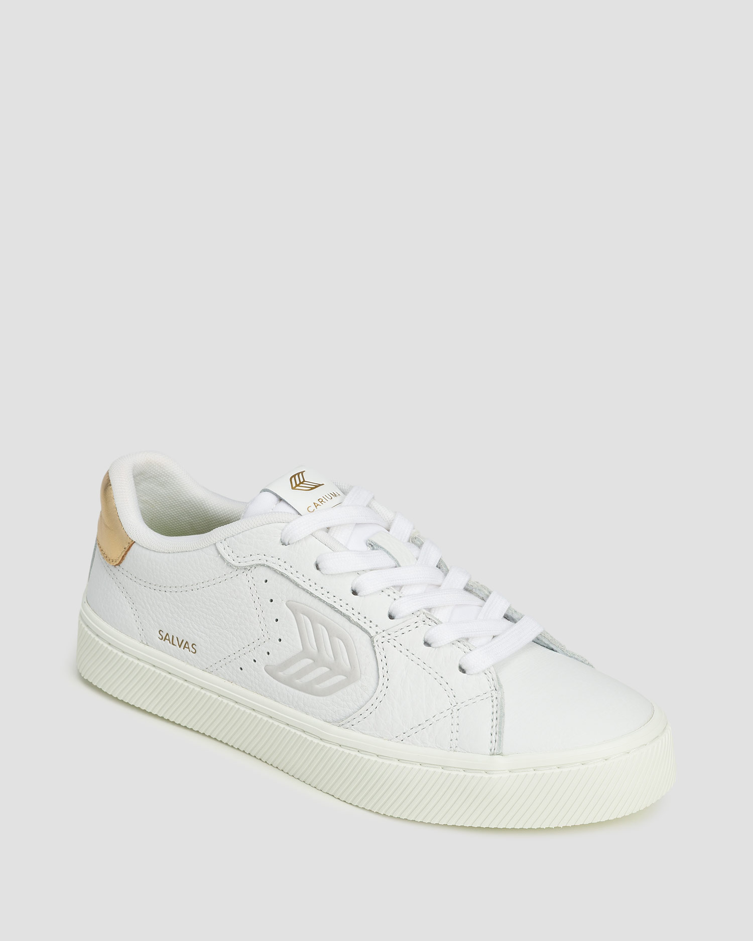 Sneakers en cuir pour femmes Cariuma Salvas White Premium Leather Ice Logo Metallic Gold