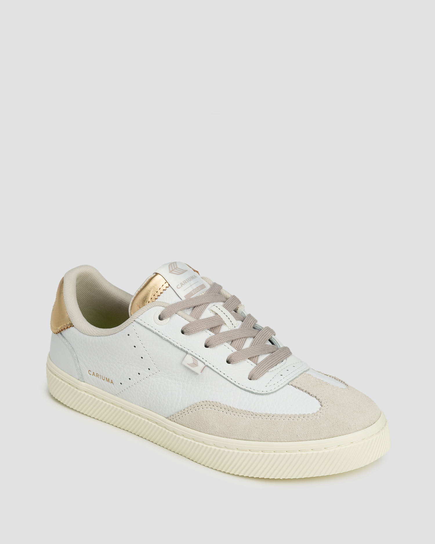 Dámske topánky Cariuma White Premium Leather Vintage White Suede Metallic Gold