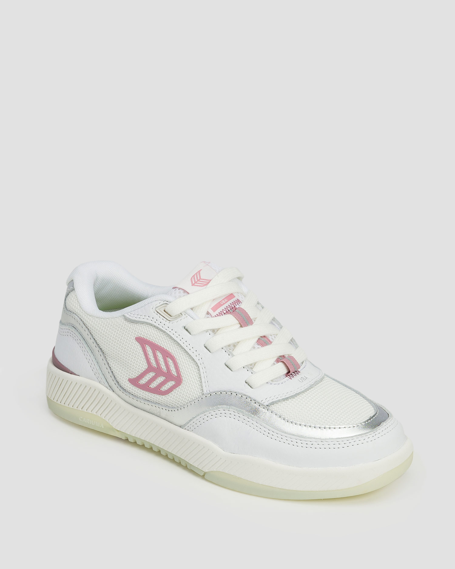 Chaussures de sport pour femmes Cariuma Uba White Leather and Suede Blush Pink Logo