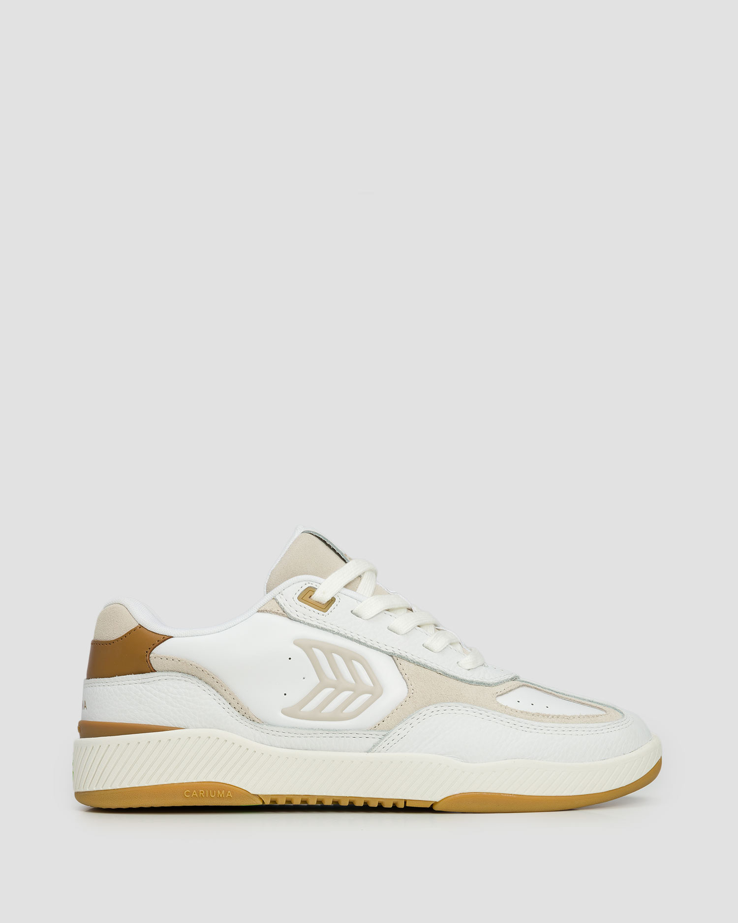 Adidași din piele pentru bărbați Cariuma Skategoat C25 White Leather Silver Cloud Logo Camel