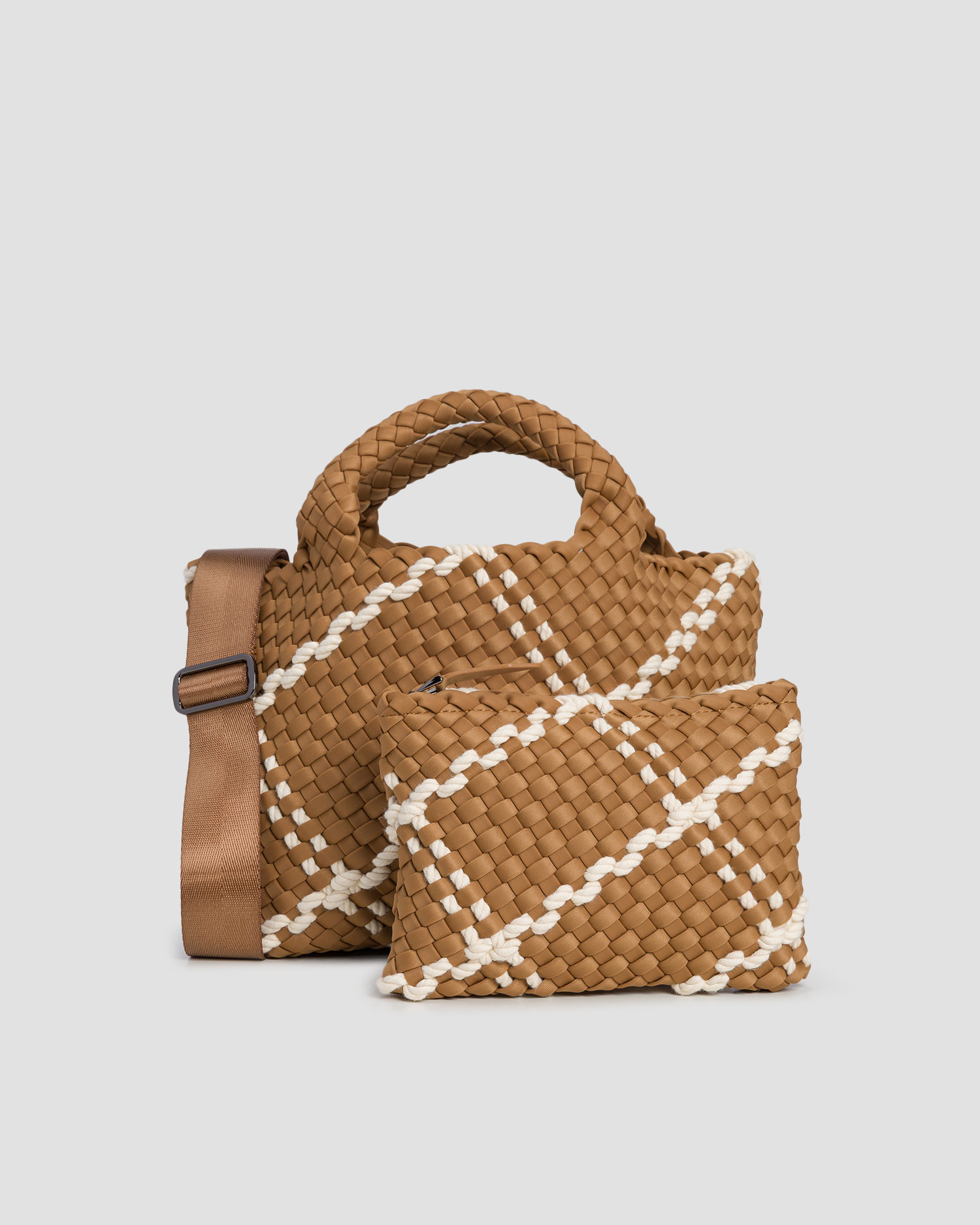 Borsa intrecciata a mano da donna Naghedi St Barths Small Tote, Colore/Disegno: Brązowy