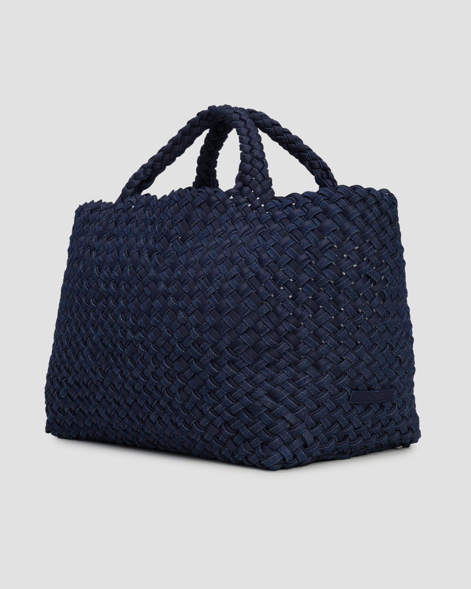 Ručně vyplétaná kabelka Naghedi St Barths Medium Tote Double Weave v tmavě modré barvě