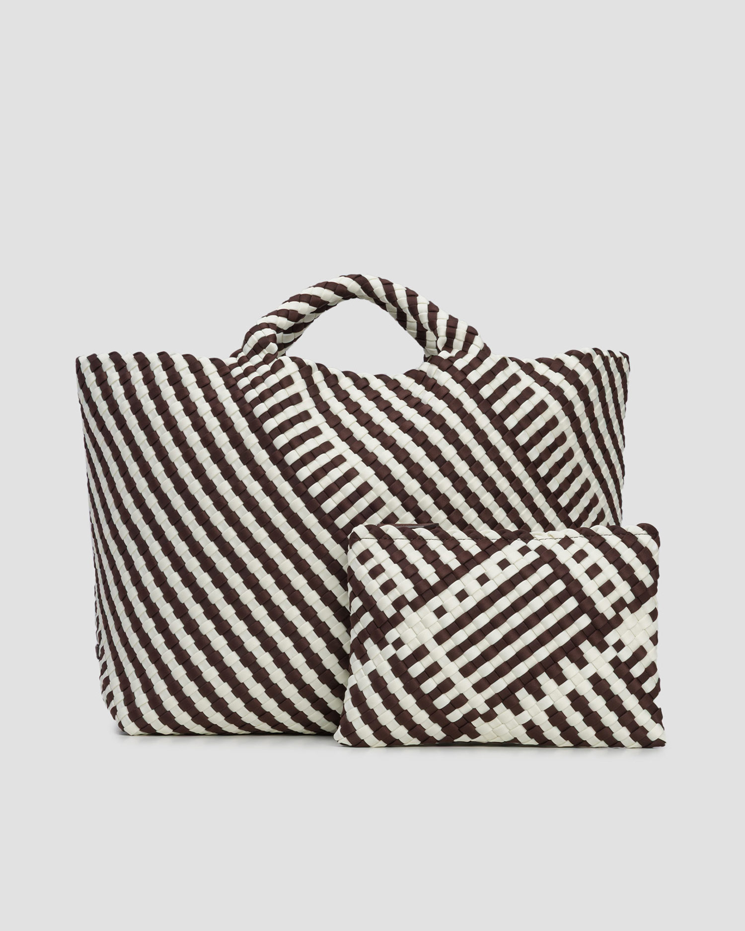 Borsa intrecciata a mano da donna Naghedi St Barths Large Tote, Colore/Disegno: Biały,Czarny