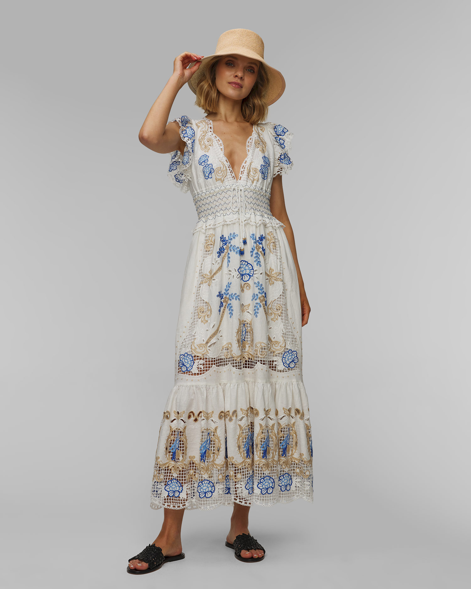 Robe maxi Farm Rio Romantic Richelieu Lenzing™ Ecovero™ Euroflax™