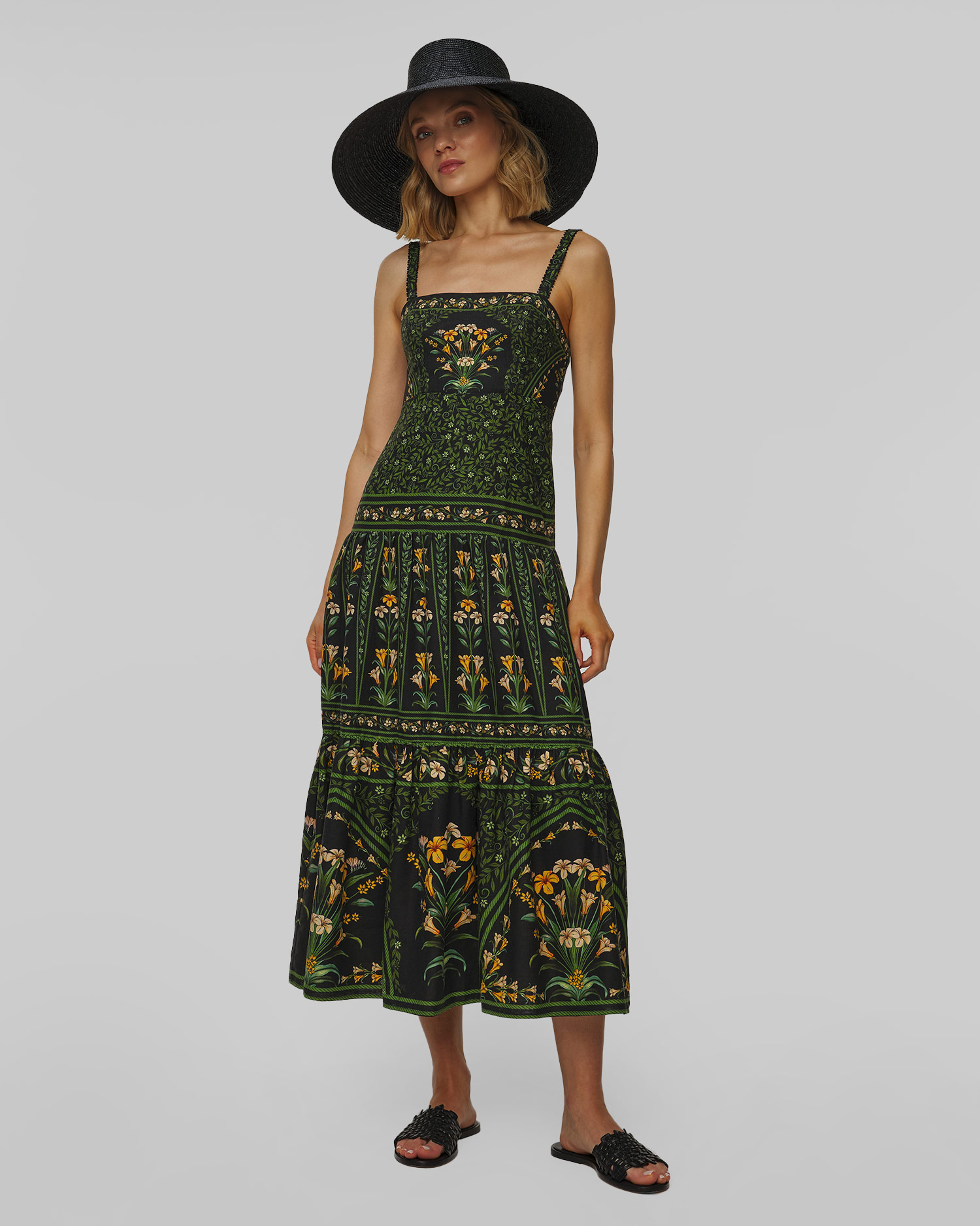 Farm Rio Black Flowers Arch Lenzing™ Ecovero™ Maxikleid aus Leinen™