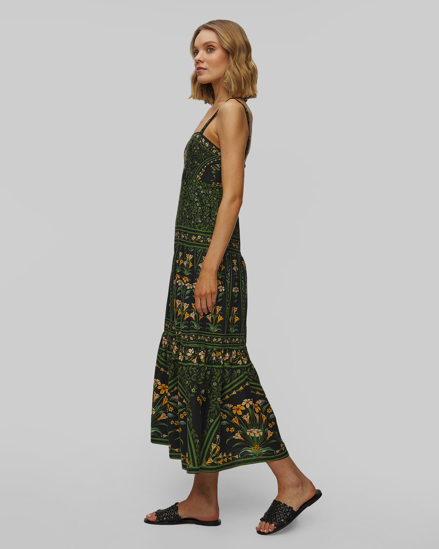 Farm Rio Black Flowers Arch Lenzing™ Ecovero™ Maxikleid aus Leinen™