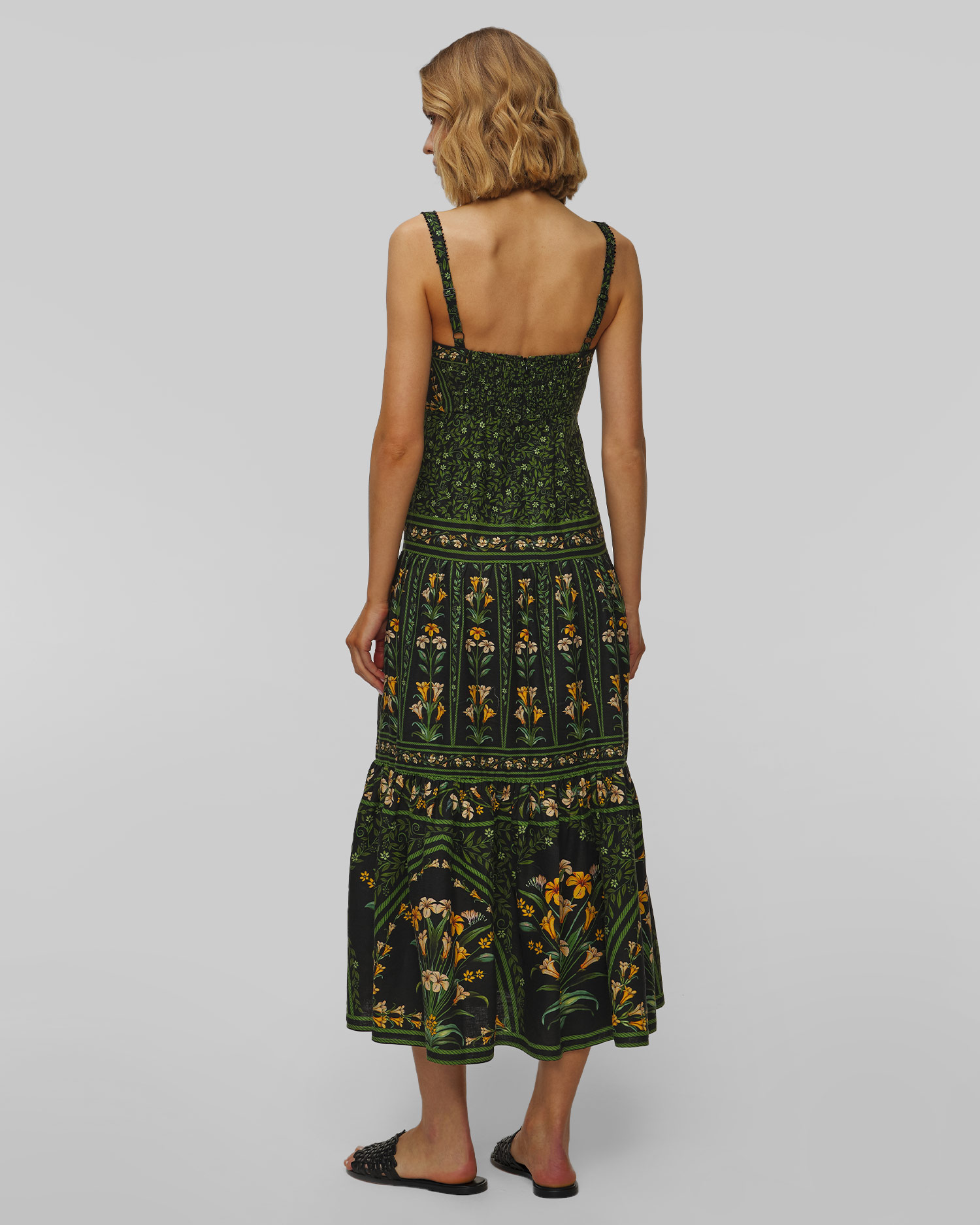 Sukienka lniana maxi Farm Rio Black Flowers Arch Lenzing™ Ecovero™
