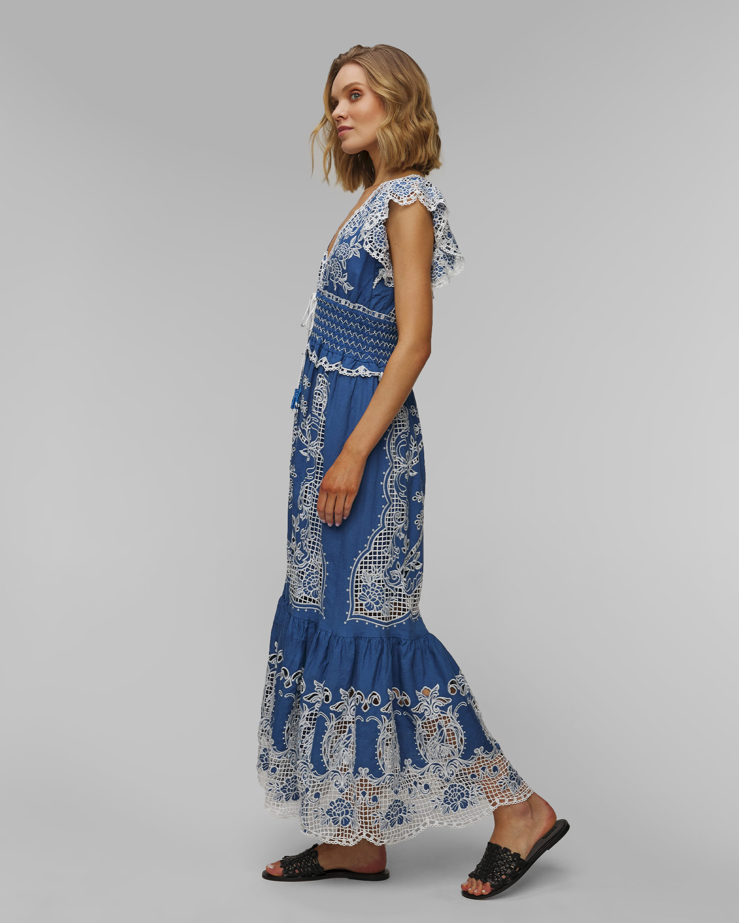 Robe maxi en lin Farm Rio Blue Romantic Richelieu Lenzing™ Ecovero™