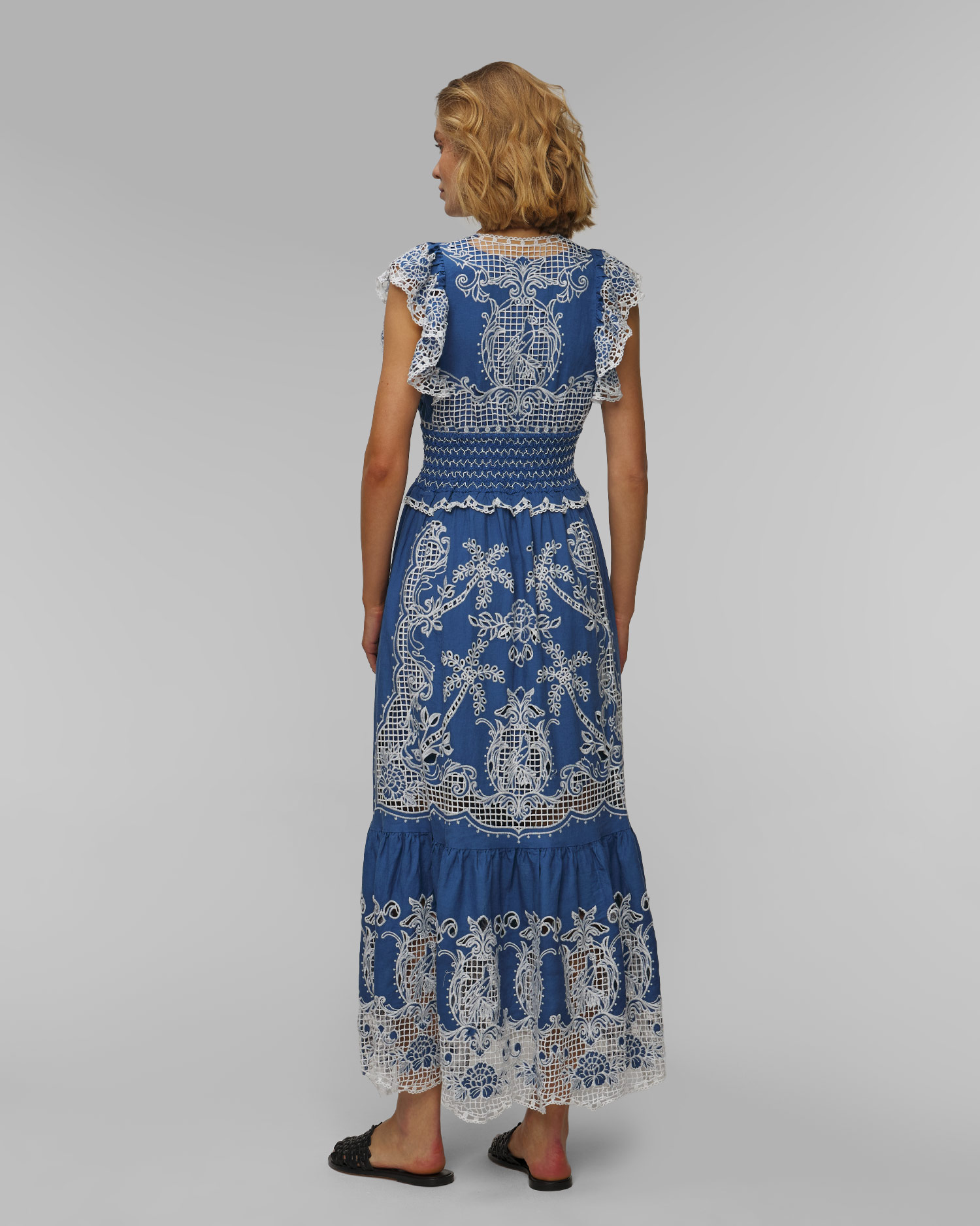 Robe maxi en lin Farm Rio Blue Romantic Richelieu Lenzing™ Ecovero™