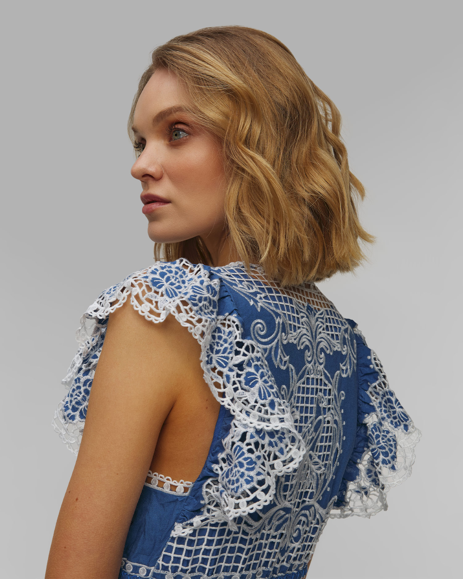 Robe maxi en lin Farm Rio Blue Romantic Richelieu Lenzing™ Ecovero™