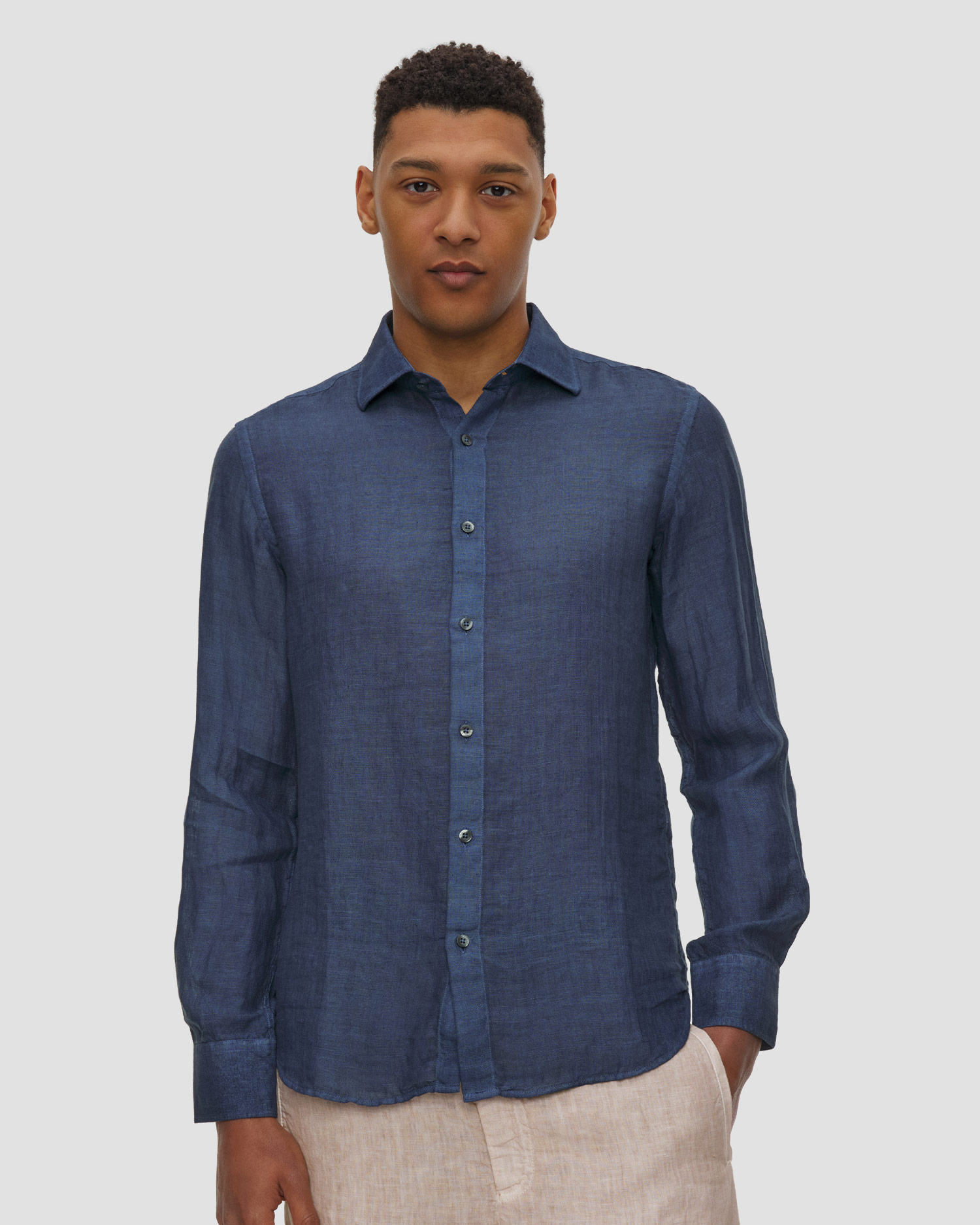 Men's linen shirt 120% Lino Slim Fit Shirt, Color/Pattern: Niebieski,Granatowy