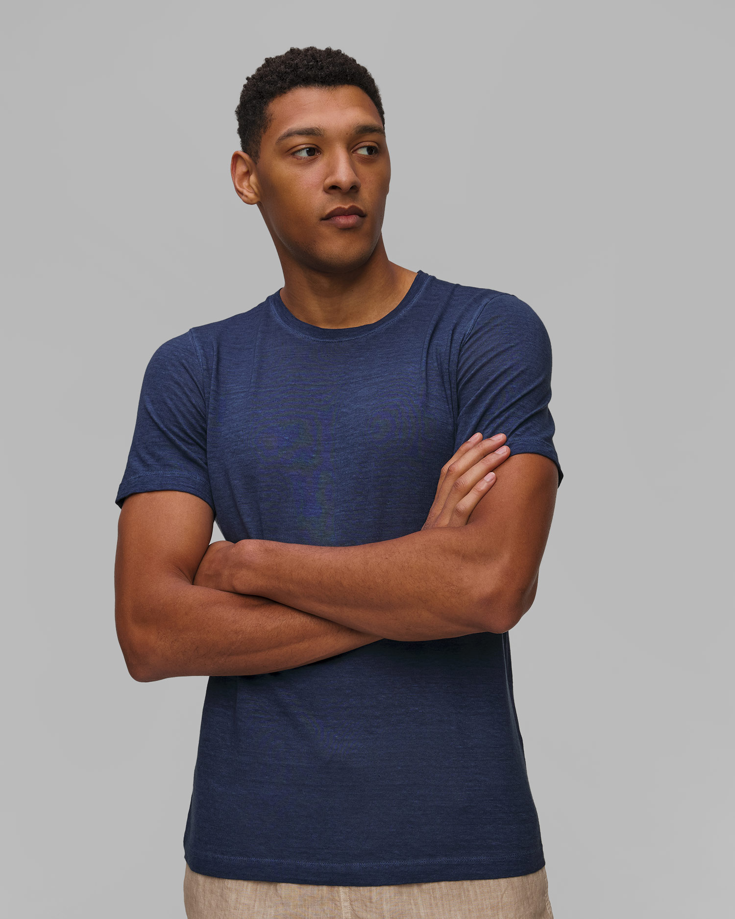 T-shirt blu scuro da uomo 120% Lino Crewneck T-shirt